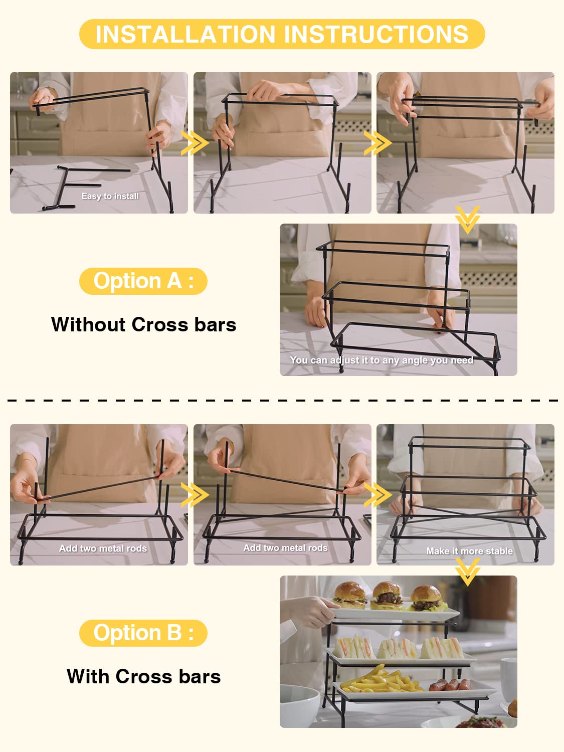 Yedio 3 Tier Serving Tray Set Porcelain Tiered Serving Trays Platters, Collapsible Sturdier Stand With Stable Cross Bars, For Pa