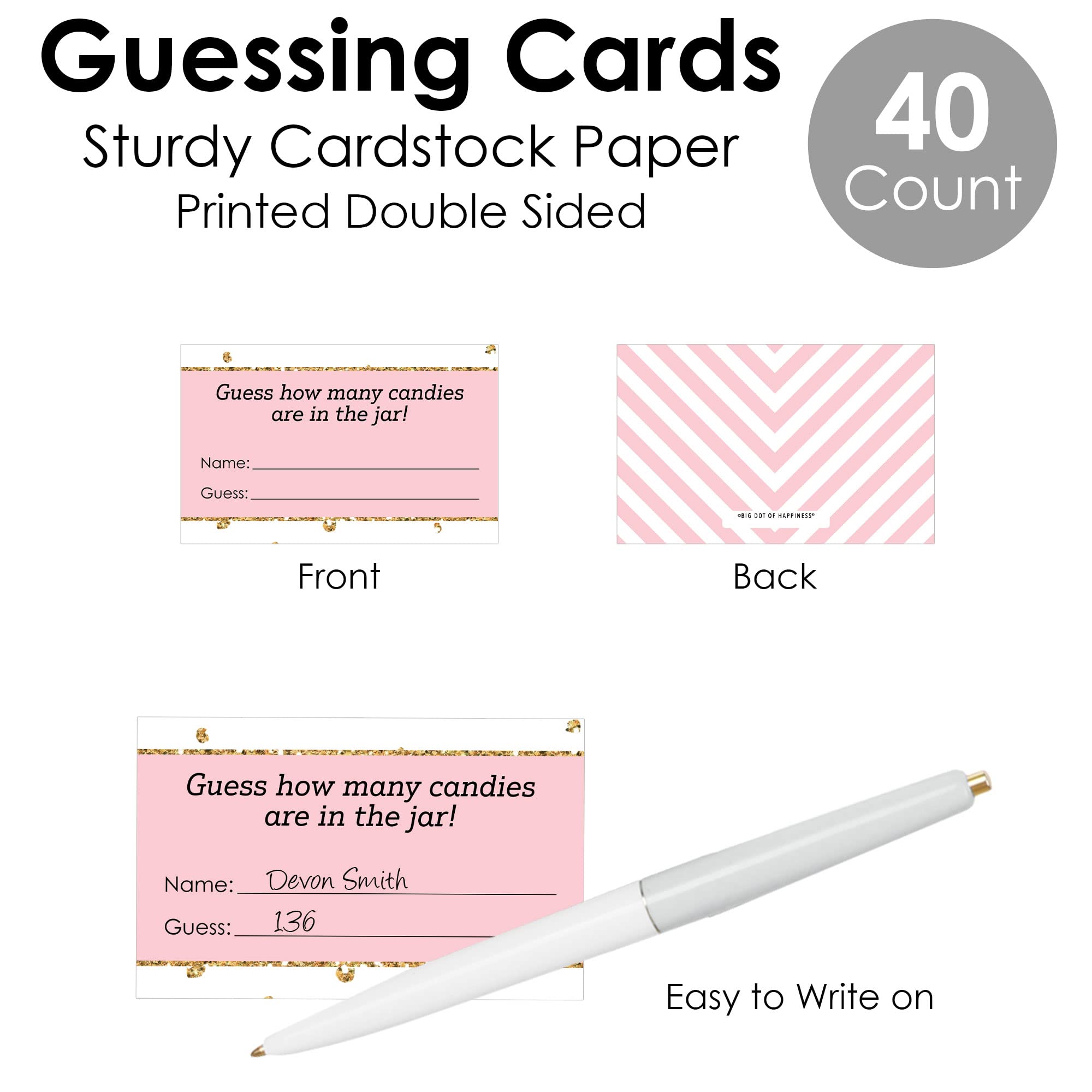 Big Dot Of Happiness Hello Little One - Pink And Gold - How Many Candies Girl Baby Shower Game - 1 Stand And 40 Cards - Candy Gu