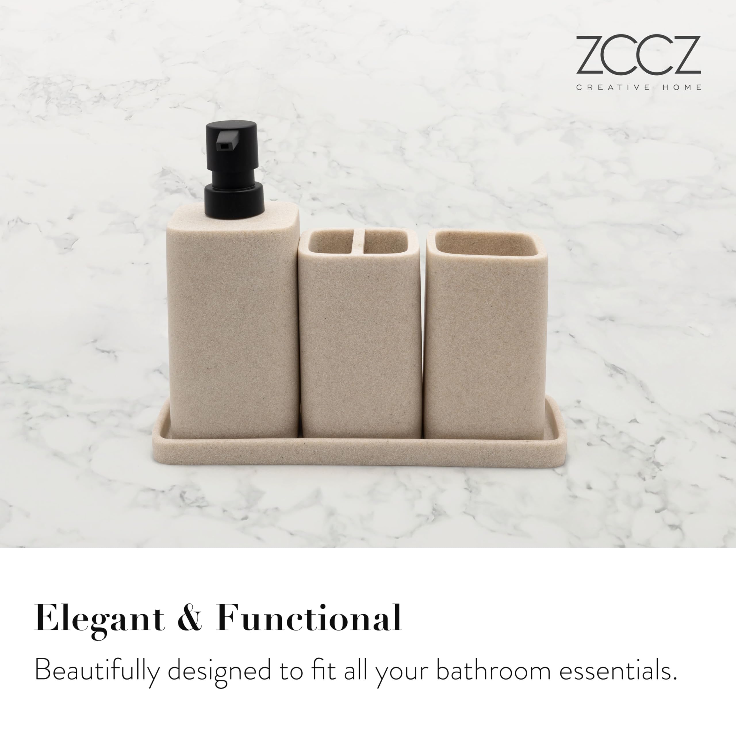 Zccz Beige Bathroom Accessory Sets, 4 Pieces Bathroom Accessories Complete Set Vanity Countertop Accessory Set, Includes Lotion