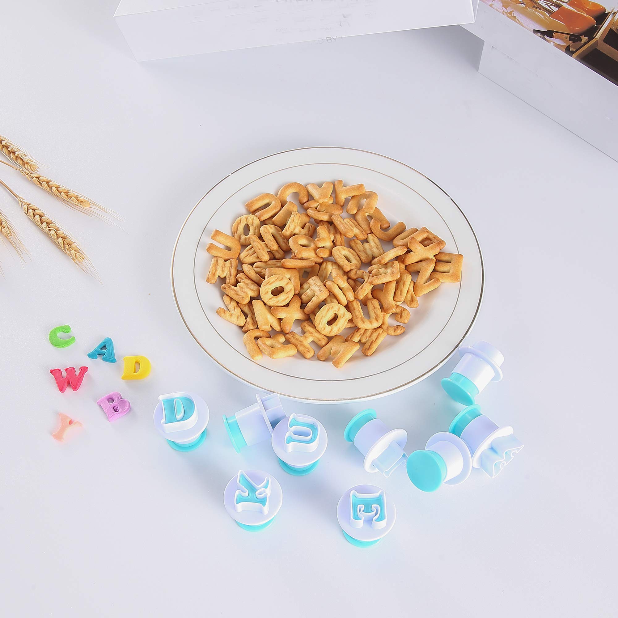 Nuoda Alphabet Letters  26pcs Uppercase Letters Fondant Cake Biscuit Mold Cake Decorating Tools  Cookie Stamp Impress Embosser Cutter  DIY Sugar Craft Cookies Plunger-Plastic (Uppercase Letters)