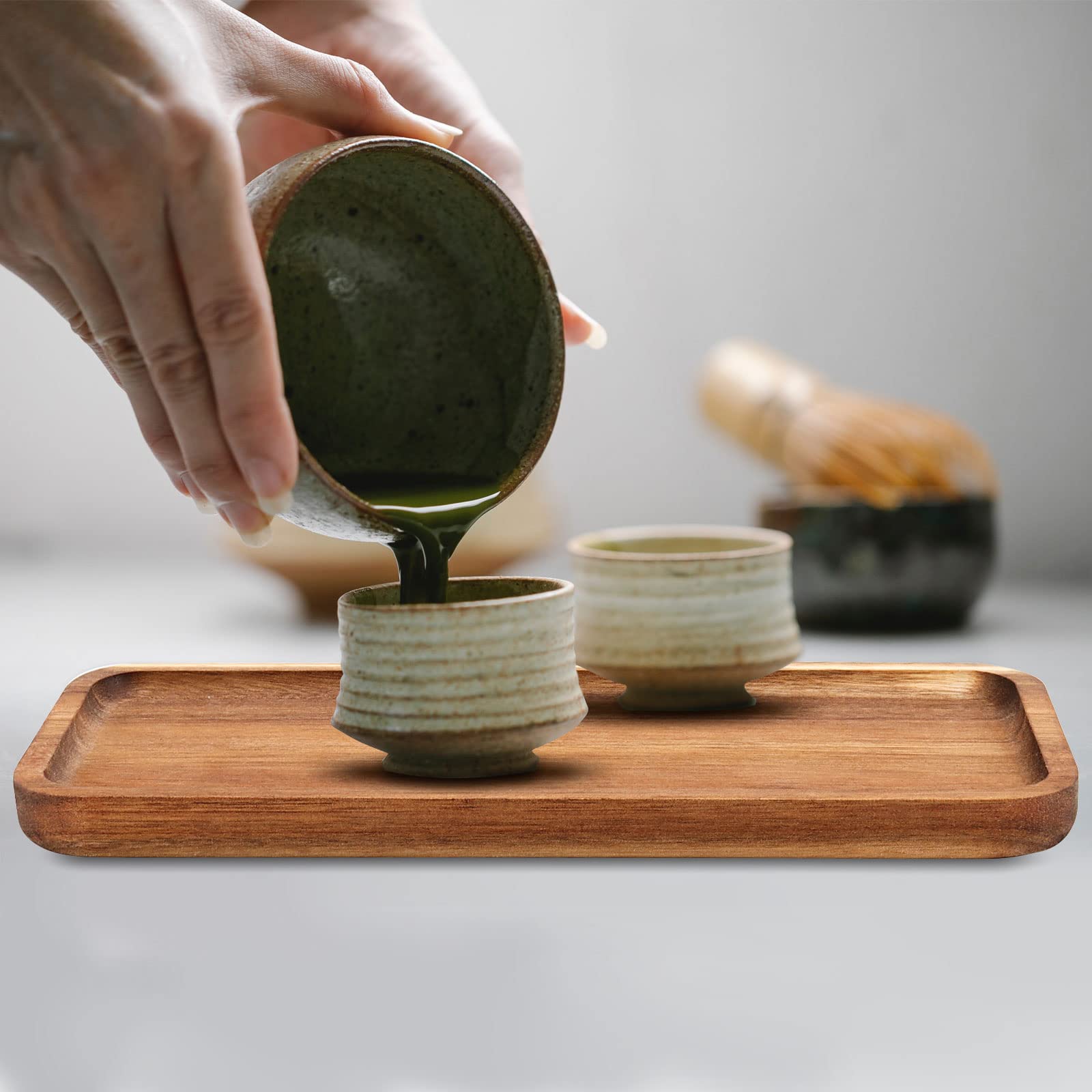 Seunmuk 6 Pack 12 X 5 X 0.78 Inch Wooden Serving Platters, Rectangle Natural Solid Acacia Wood Serving Tray And Platter, Wooden