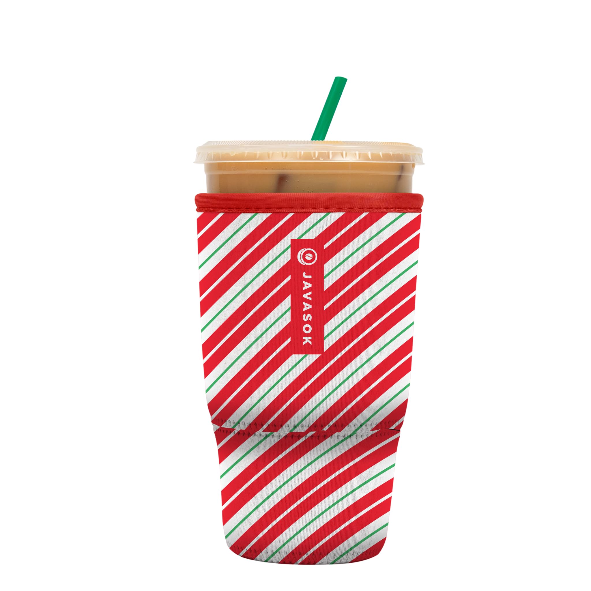 Sok It Java Sok Iced Coffee & Cold Soda Insulated Neoprene Cup Sleeve (Candy Cane Stripes, Large: 30-32oz)
