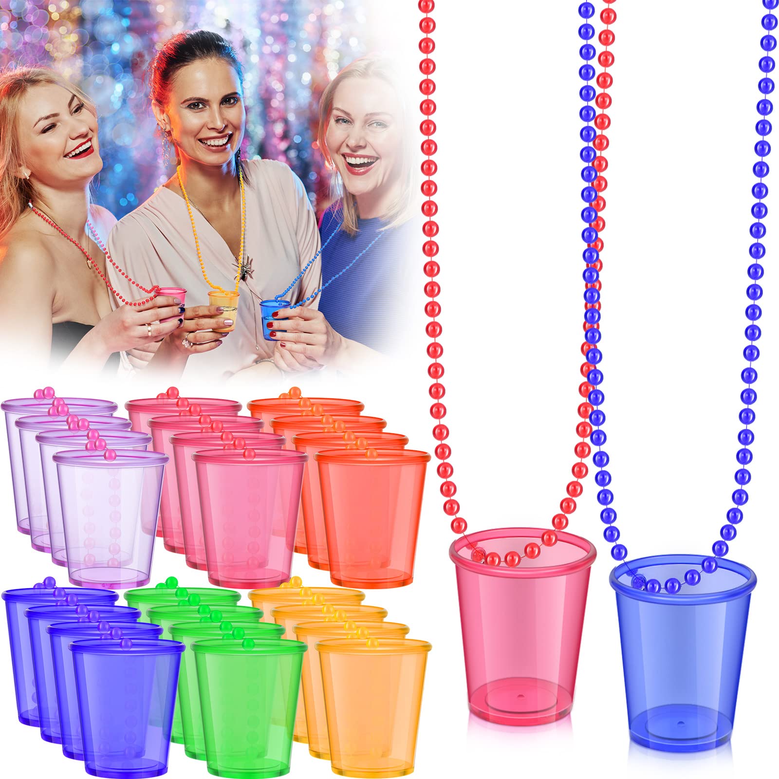 Hinly 48 Packs Halloween Necklaces Shot Glass Bachelorette Shot Glasses Cups Birthday Necklace Bride Plastic Shot Glass On Beade