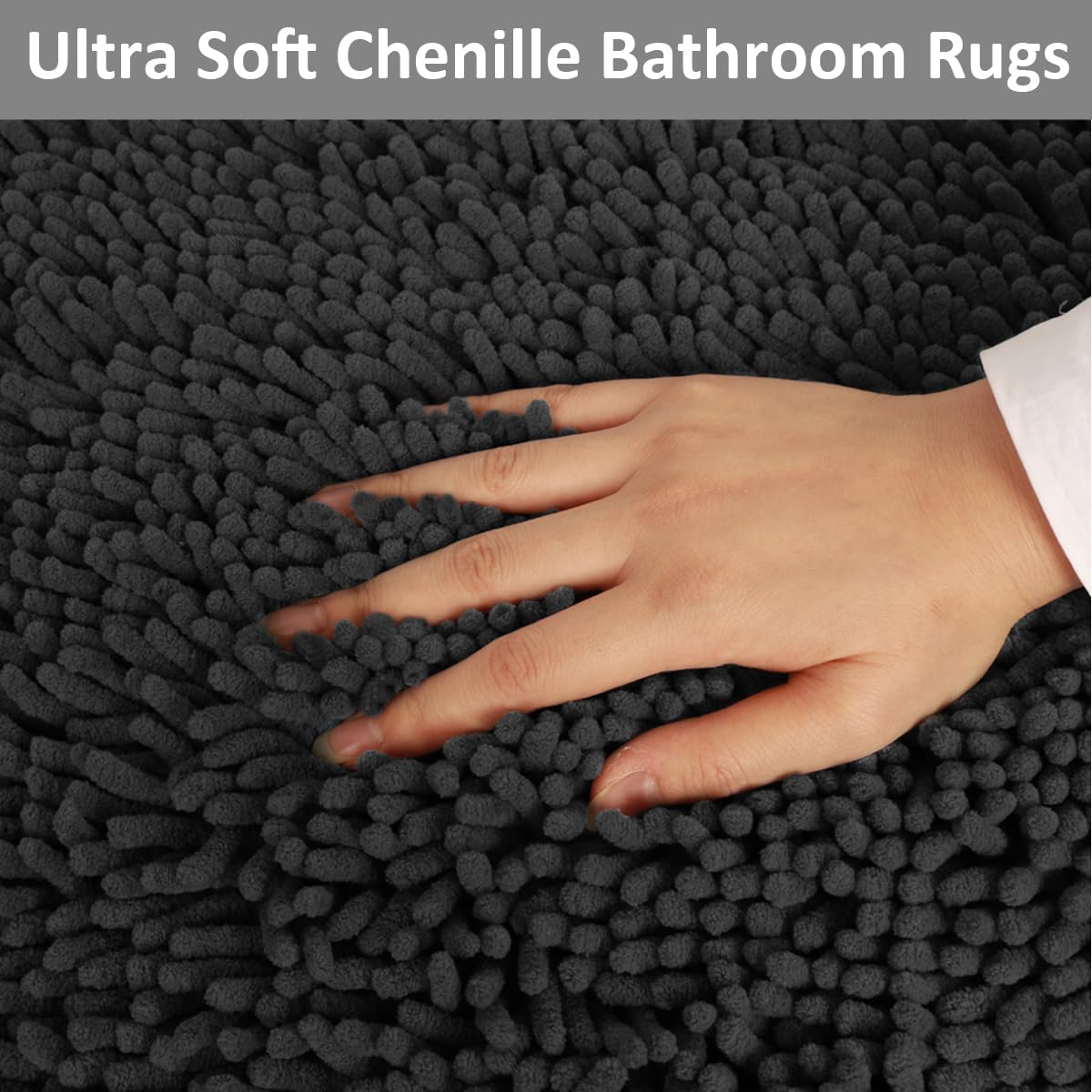 Bathroom Rugs Set Plush Chenille 3 Piece Bath Mat Washable Bath Rugs with Non Slip Backing Bath Carpet Absorbent Shower Rugs Bathroom Mats and Toilet Rug Bath Mats for Bathroom Bedroom  Kitchen Tub