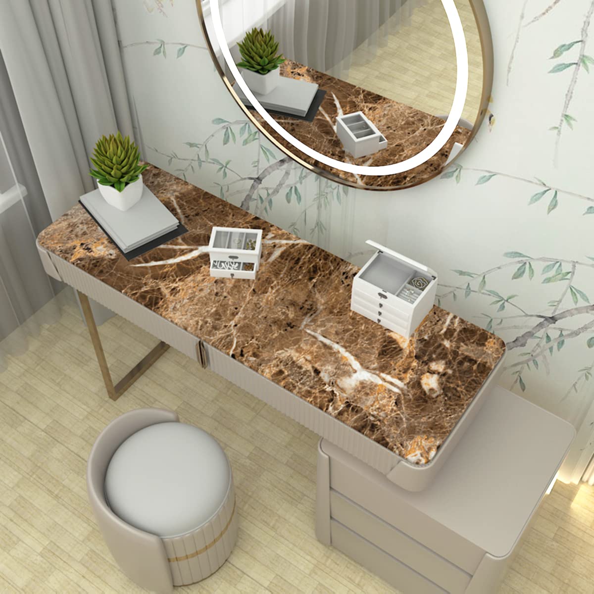 Brown Marble Contact Paper Faux Brown Granite Wallpaper Peel Stick Textured Marble Look Kitchen Sticker Self Adhesive Paper Furniture Waterproof Vinyl Wrap Wall Paper for Countertops Cupboard Bathroom