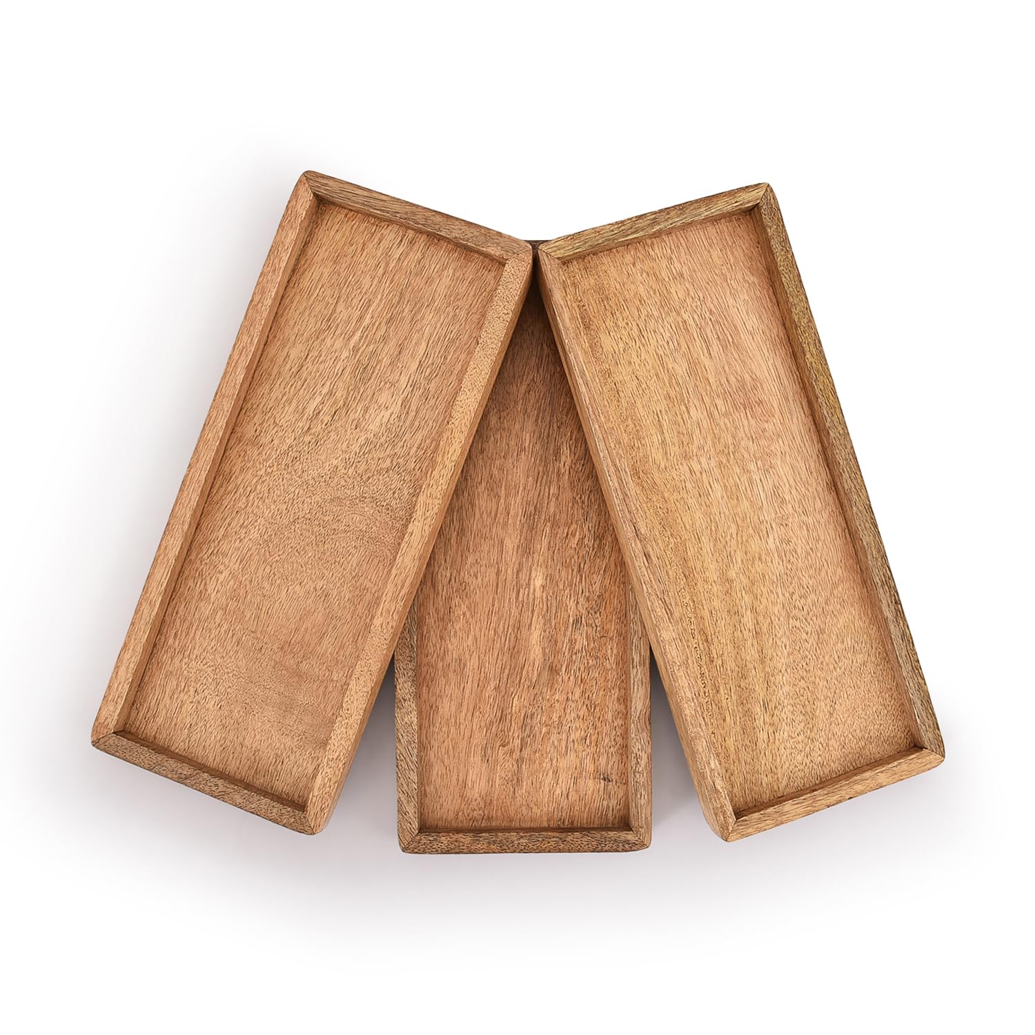Samhita Mango Wood Serving Platter With Raised Edge -Set Of 3 For Display Fruit Snacks Appetizer Sushi Food Decorative (12'' X 5
