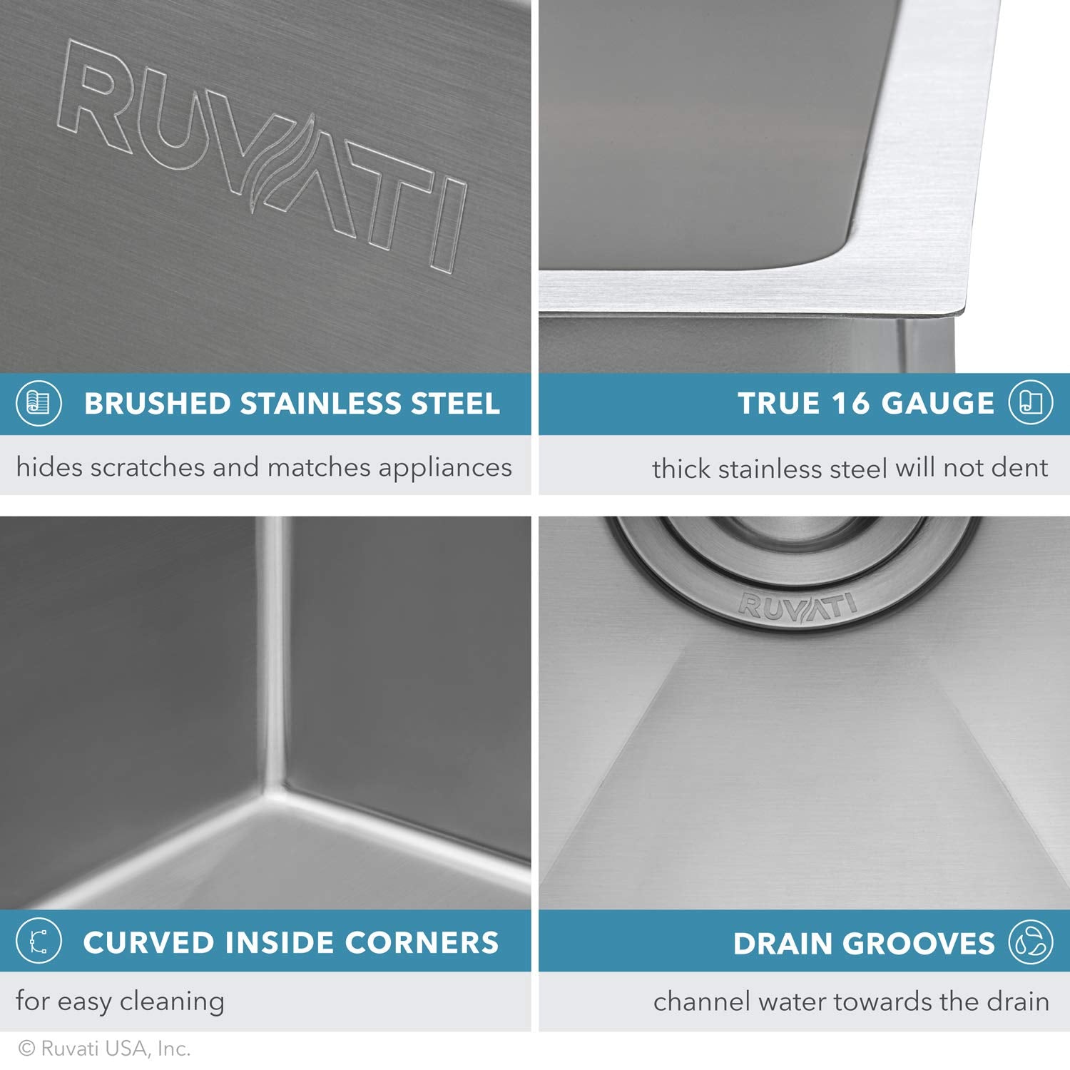 Ruvati 33-Inch Low-Divide Undermount Tight Radius 60/40 Double Bowl 16 Gauge Stainless Steel Kitchen Sink - Rvh7419