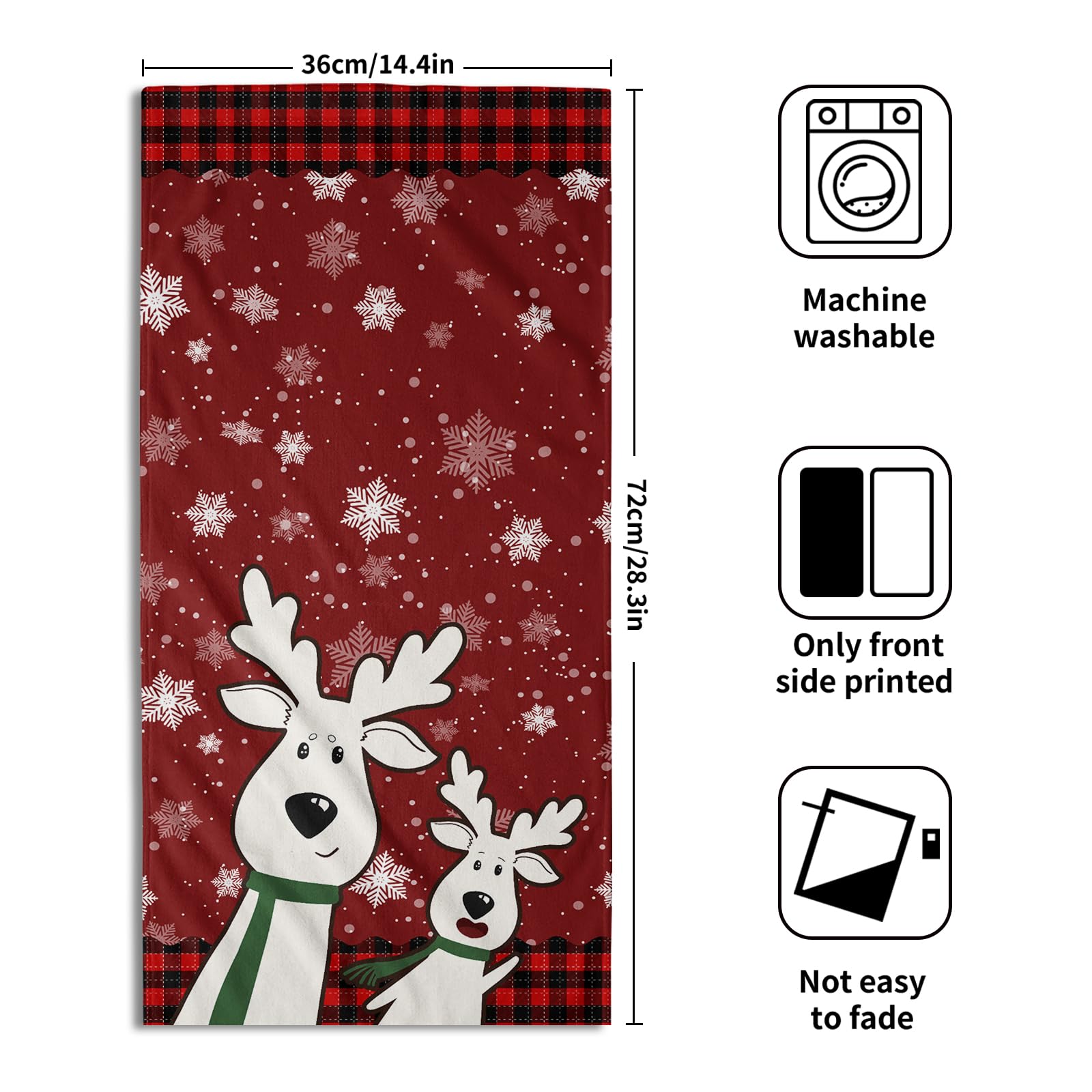 Winter Cute Deer Hand Towels Set Of 2 Merry Christmas Red Black Red Buffalo Plaid Moose Elk Snowflake Decor Kitchen Towels Happy