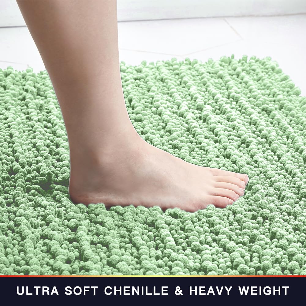 Walensee Bathroom Rug Non Slip Bath Mat (24X17 Inch Sage Green) Water Absorbent Super Soft Shaggy Chenille Machine Washable Dry