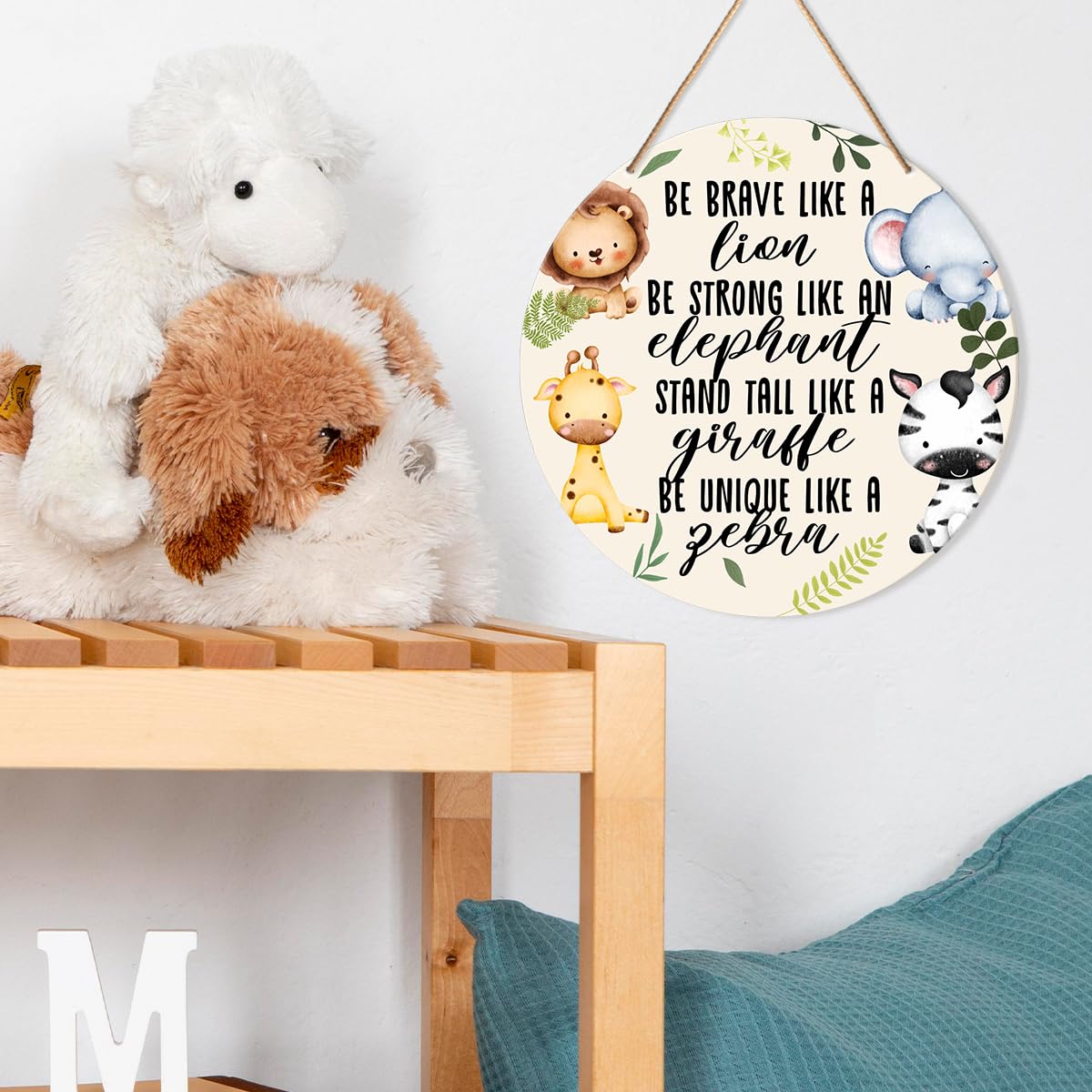 Muktoujaumai Baby Girl Boy Nursery Wall Decor, Safari Nursery Hanging Sign Decor Woodland Wall Decoration Jungle Wood Sign for K