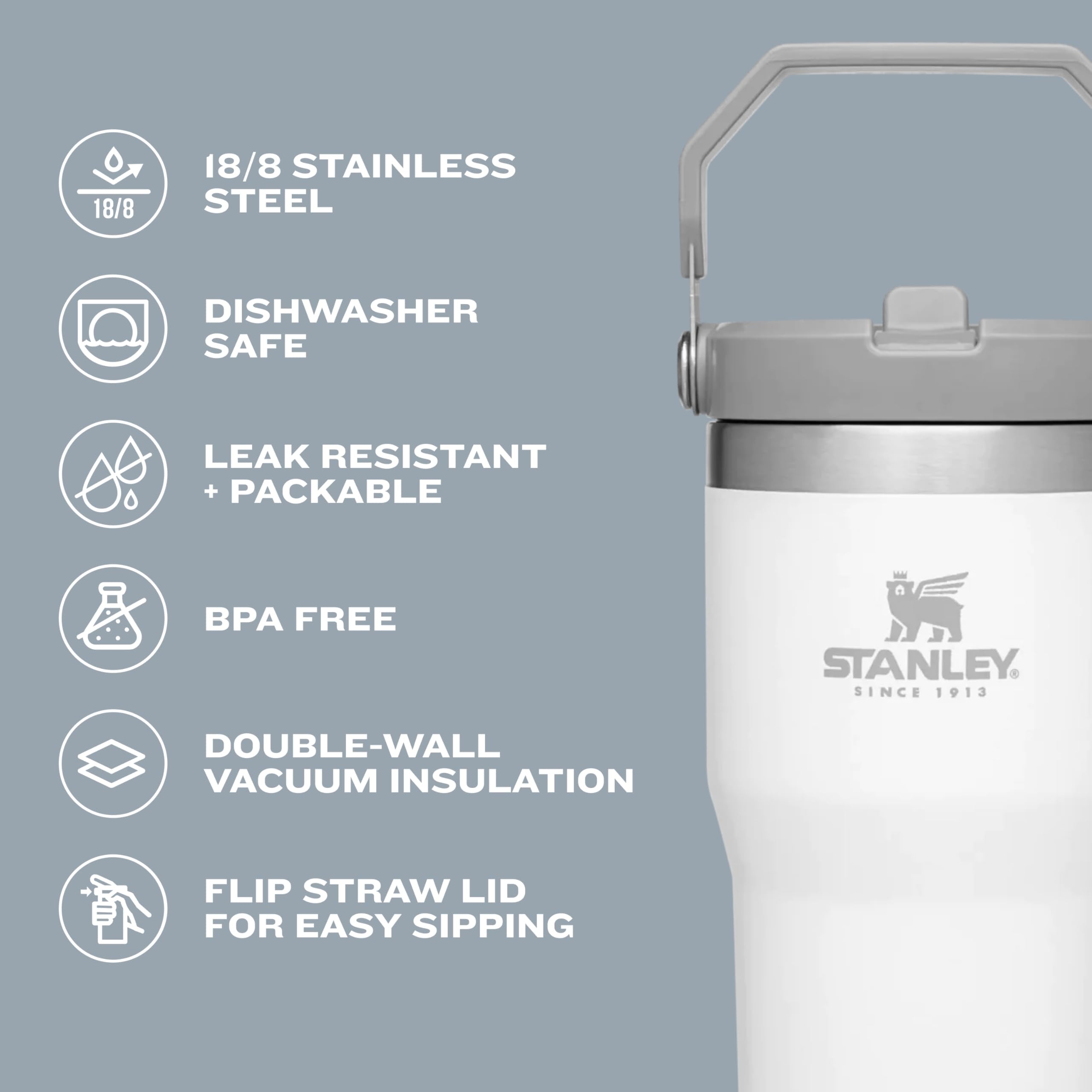 Stanley Iceflow Stainless Steel Tumbler With Straw - Vacuum Insulated Water Bottle For Home, Office Or Car - Reusable Cup With S