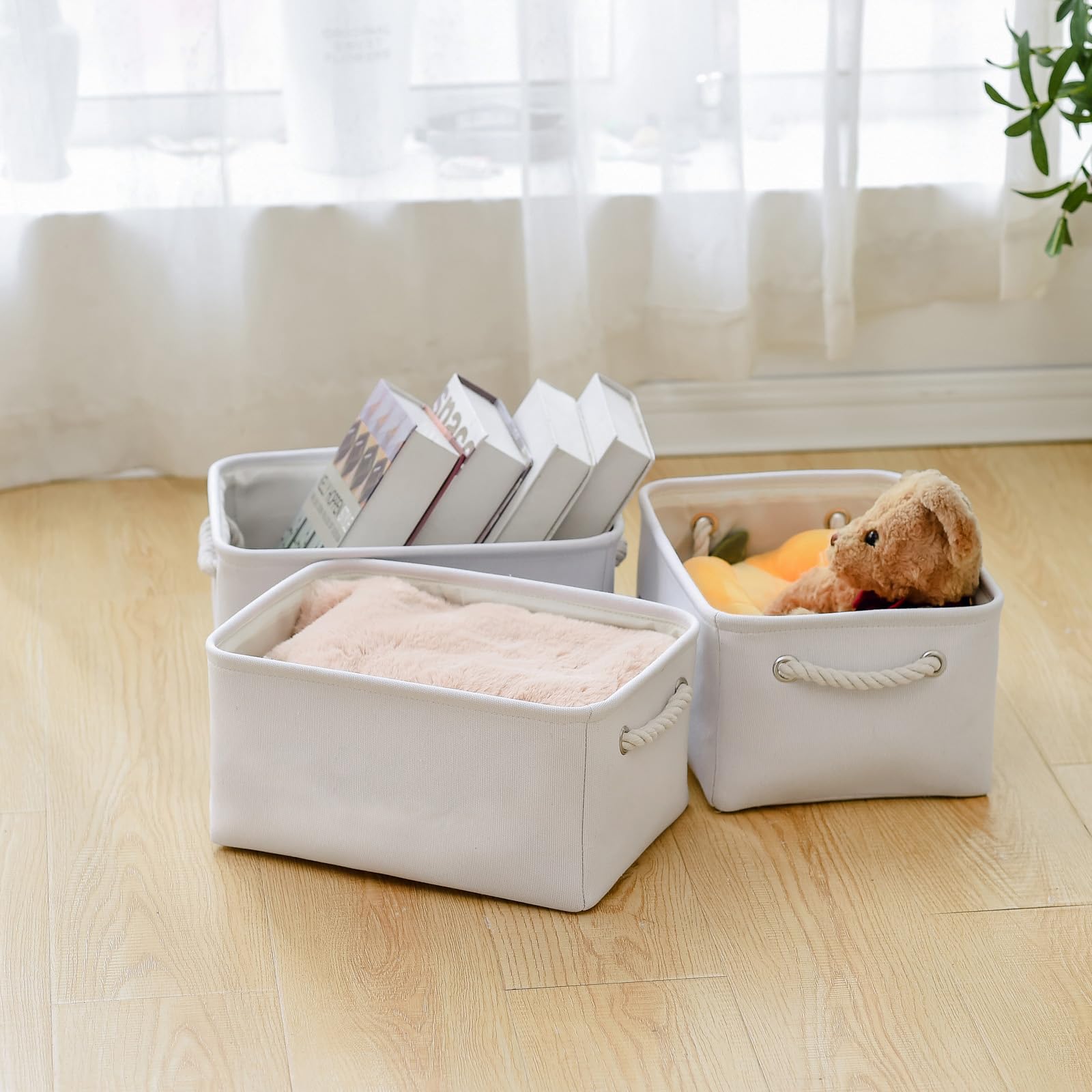 Thewarmhome Storage Bins For Shelves - Medium 3Pack 13.8L*9.8W*6.7H Inch Fabric Storage Cubes Canves Storage Basket For Organizi