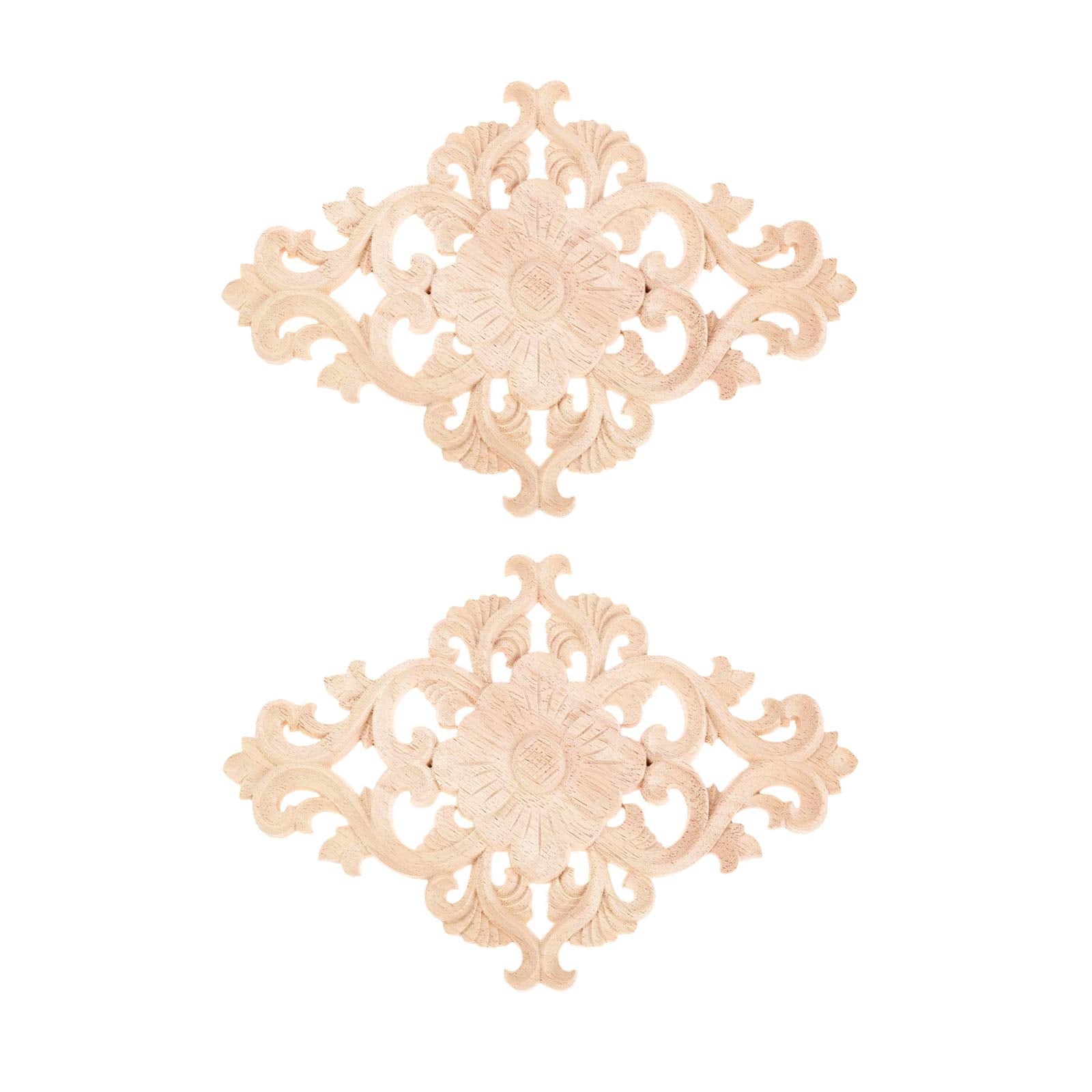 Wood Carved Appliques  2Pcs Wooden Decorative Onlays  MUXSAM Unpainted Furniture Center Decals for Cabinet Dresser Bed Door Wall Wardrobe Ceiling Decoration Home DIY Project  21x15cm/8.27''x5.9''