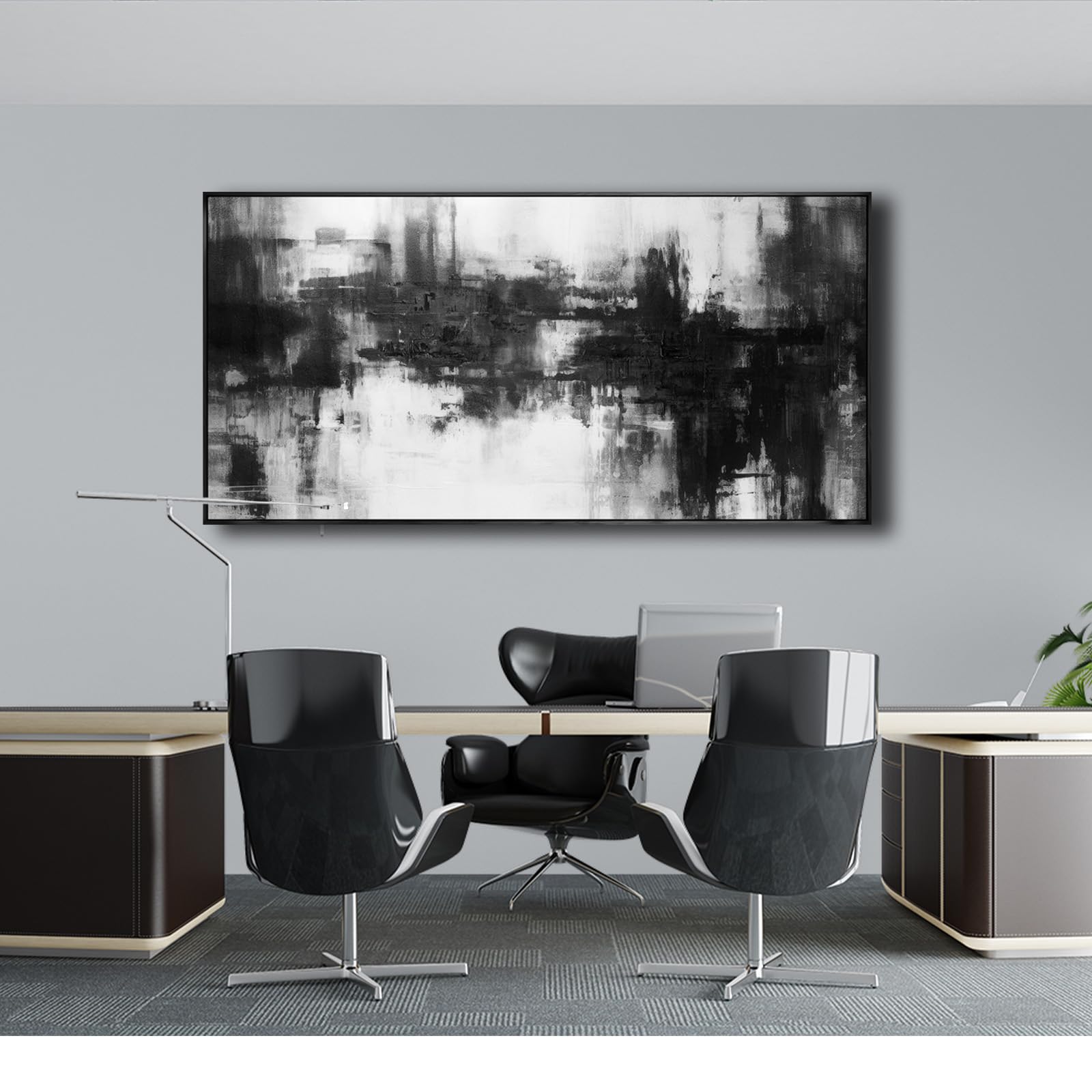 Abstract Wall Art Framed Home Artwork Decor Black And White Modern Minimalist Canvas Painting Living Room Decor For Bedroom Offi