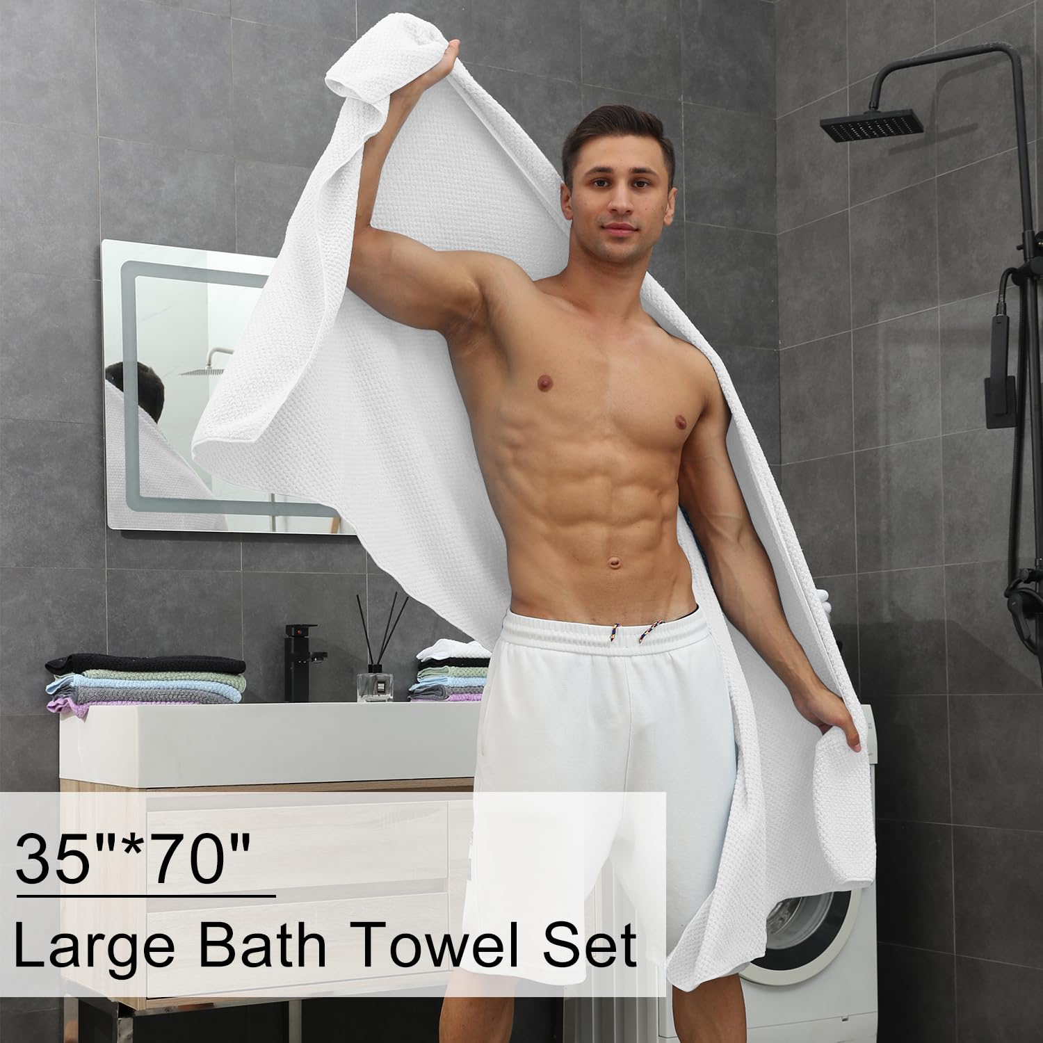 8-Piece White Bath Towels Set,2 Oversized Large Bath Towels Sheet,2 Hand Towels And 4 Washcloths - 600 Gsm Soft Luxury Towel Set