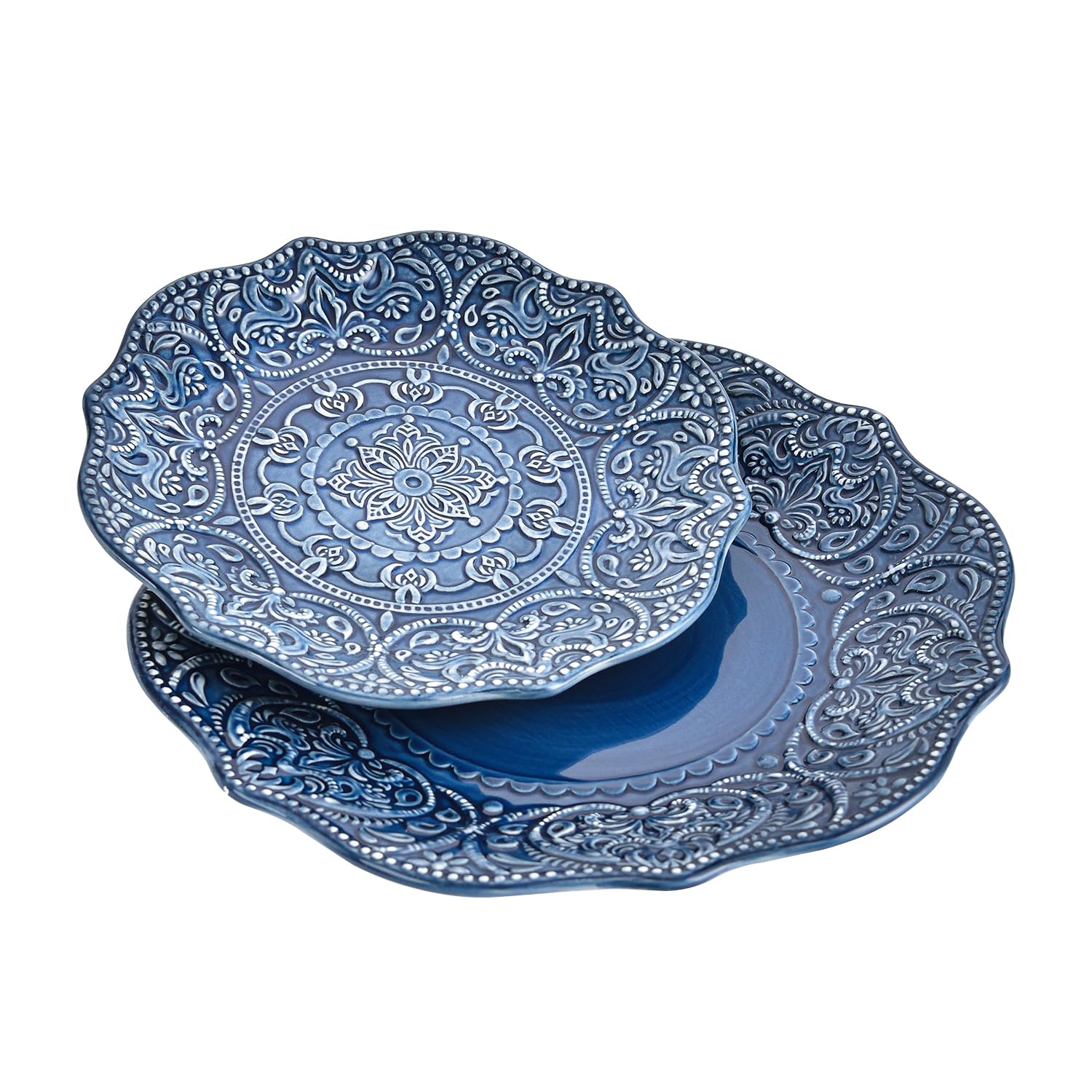 Sungmor Embossed Stoneware Fine Dining Dinnerware, Antique Baroque Style Porcelain Dinner Plates Set of 2 (8.5'' Salad Plate & 1