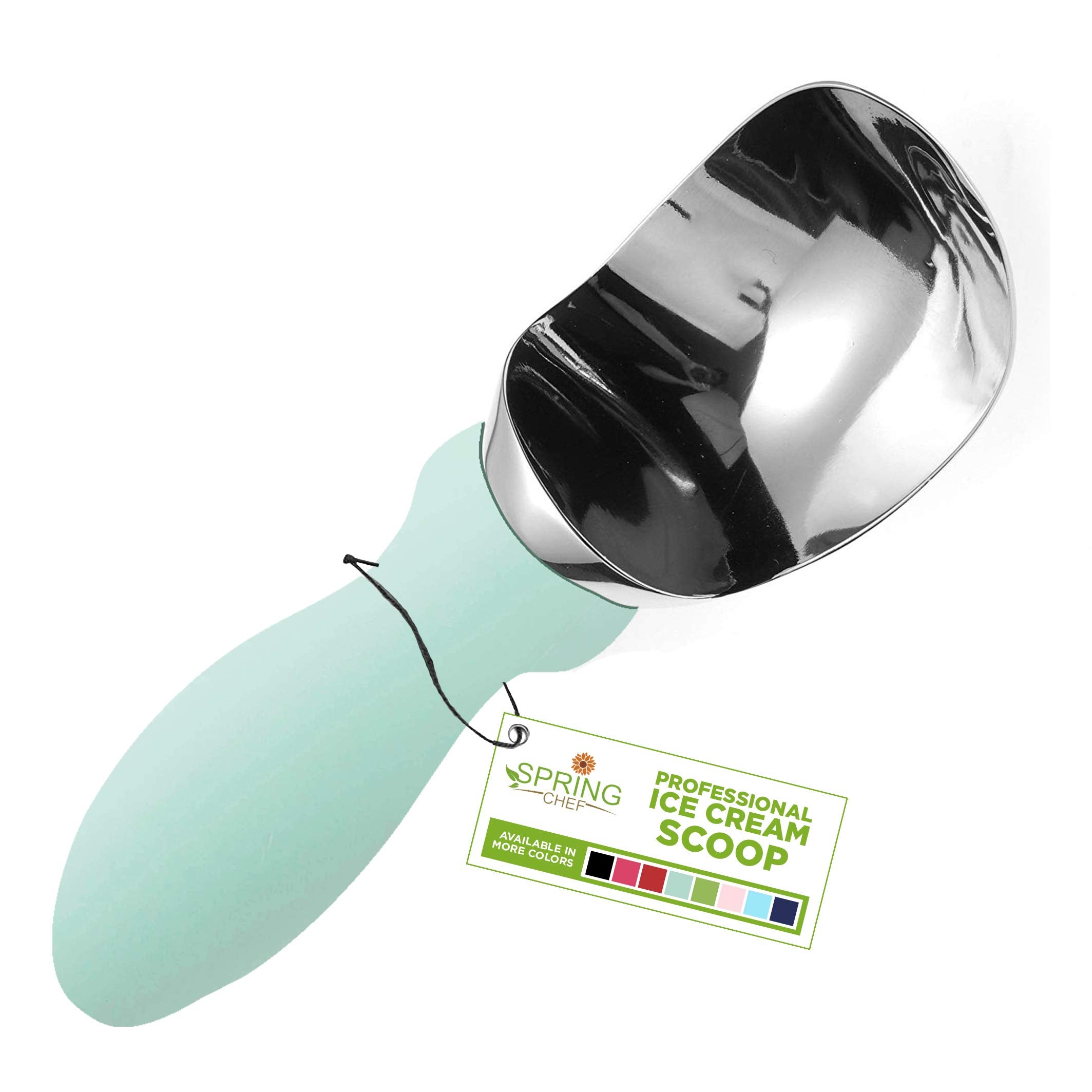 Spring Chef Stainless Steel Ice Cream Scoop - Dishwasher Safe Metal Ice Cream Scooper, Heavy Duty Kitchen Tool With Soft Grip An