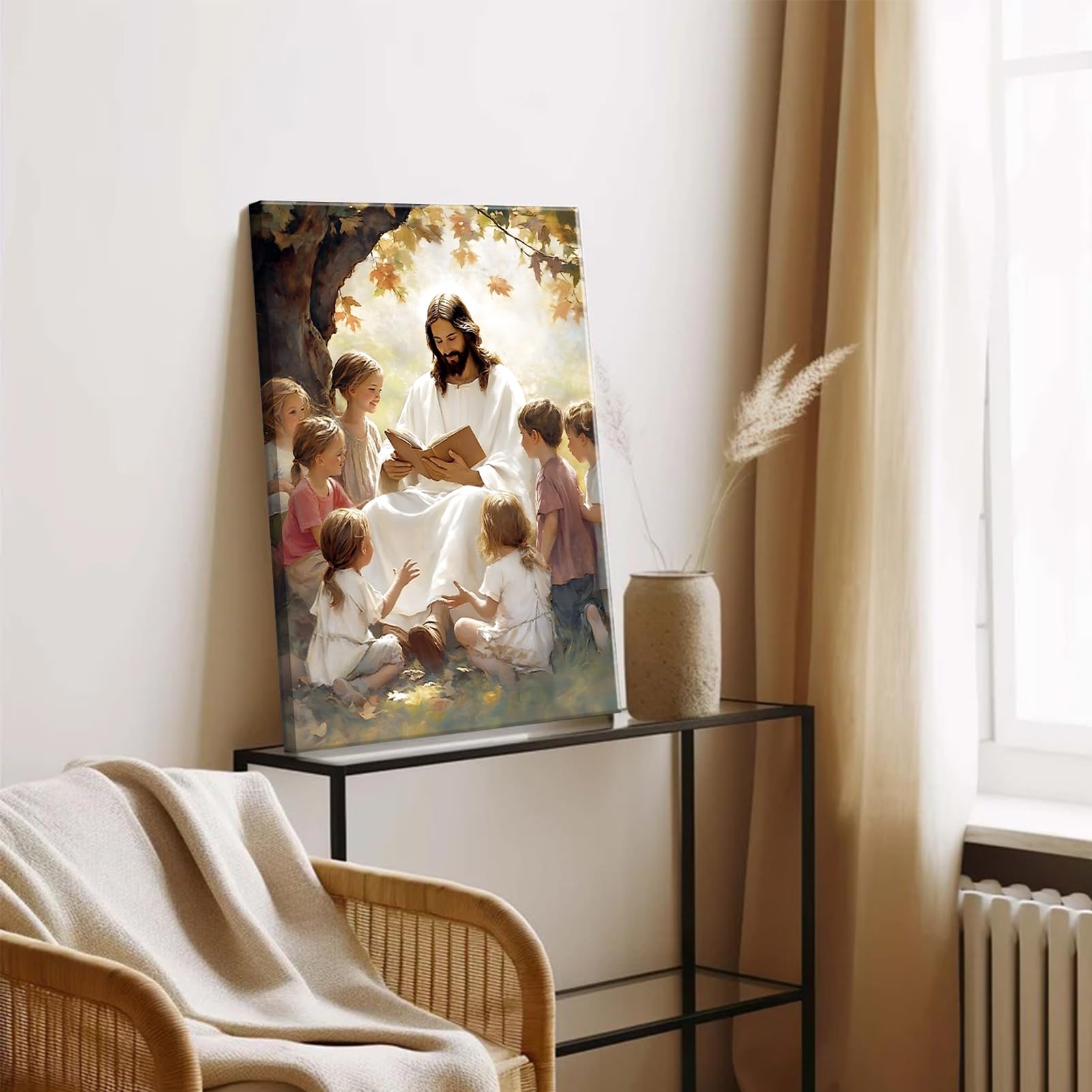 Jesus With Children Canvas Wall Art - Teaching Children Wall Decor Pictures - God Poster Print For Living Room, Bedroom, Church