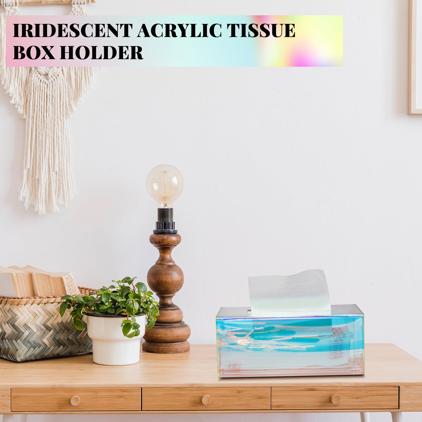 Layhit 2 Pcs Iridescent Tissue Box Acrylic 9.37 X 4.72 X 3.94 Inch Acrylic Clear Tissue Box Dispenser Cute Tissue Box Holder For