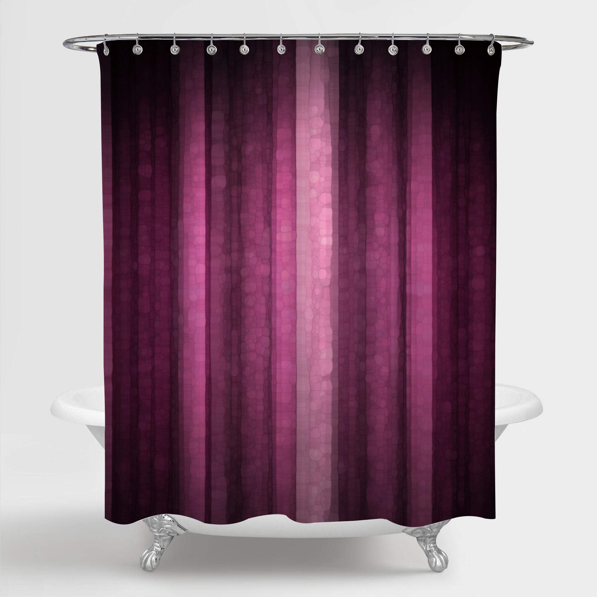 Gibelle Pink Striped Shower Curtain, Hot Pink Neon Pink Cute Shower Curtain Set With 12 Hooks, Abstract Mosaic Glass Texture And