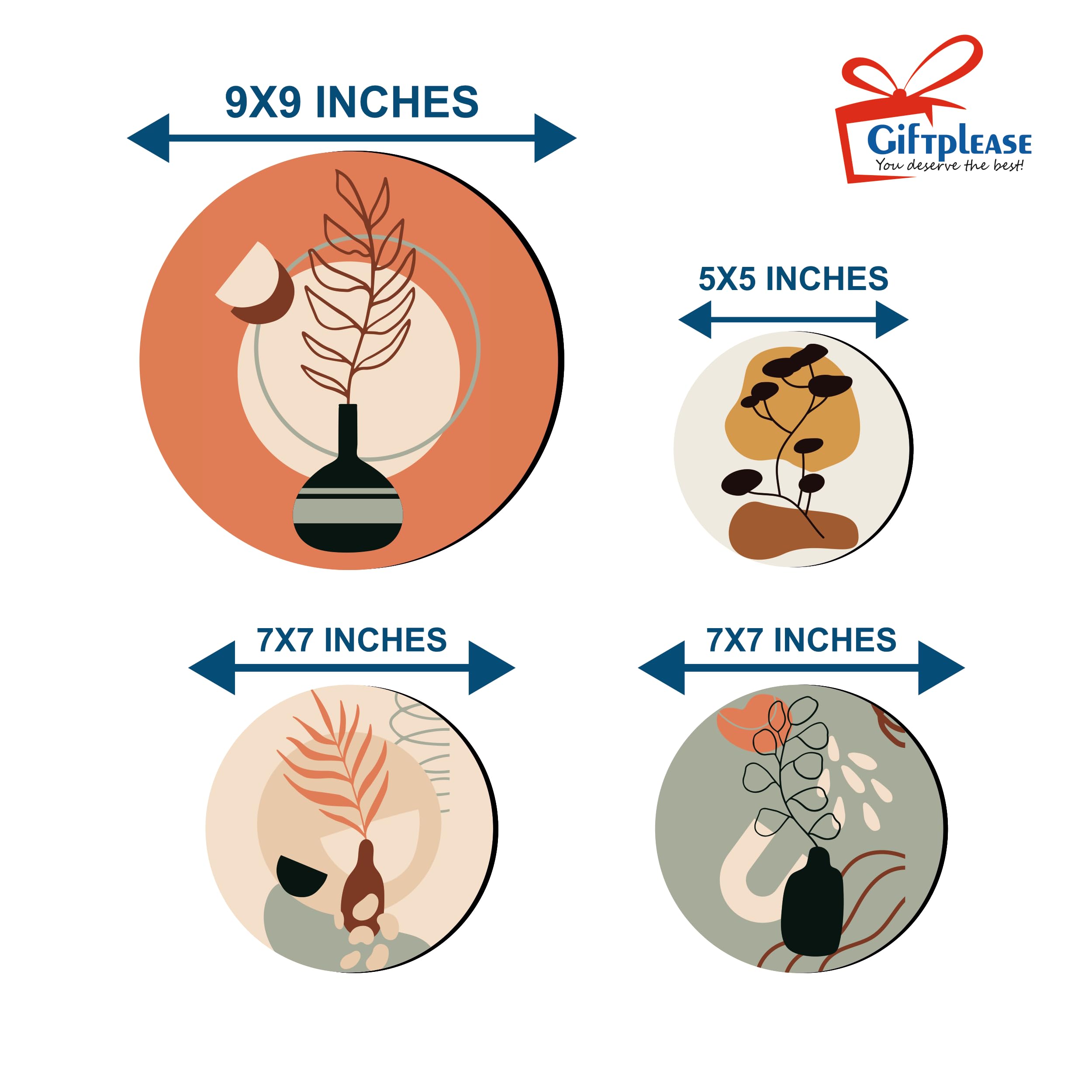 Giftplease Round Shape Elegant Wall Decoration Art - Handcrafted Traditional Wooden Decor Piece (Set Of 4 | Pattern-14)