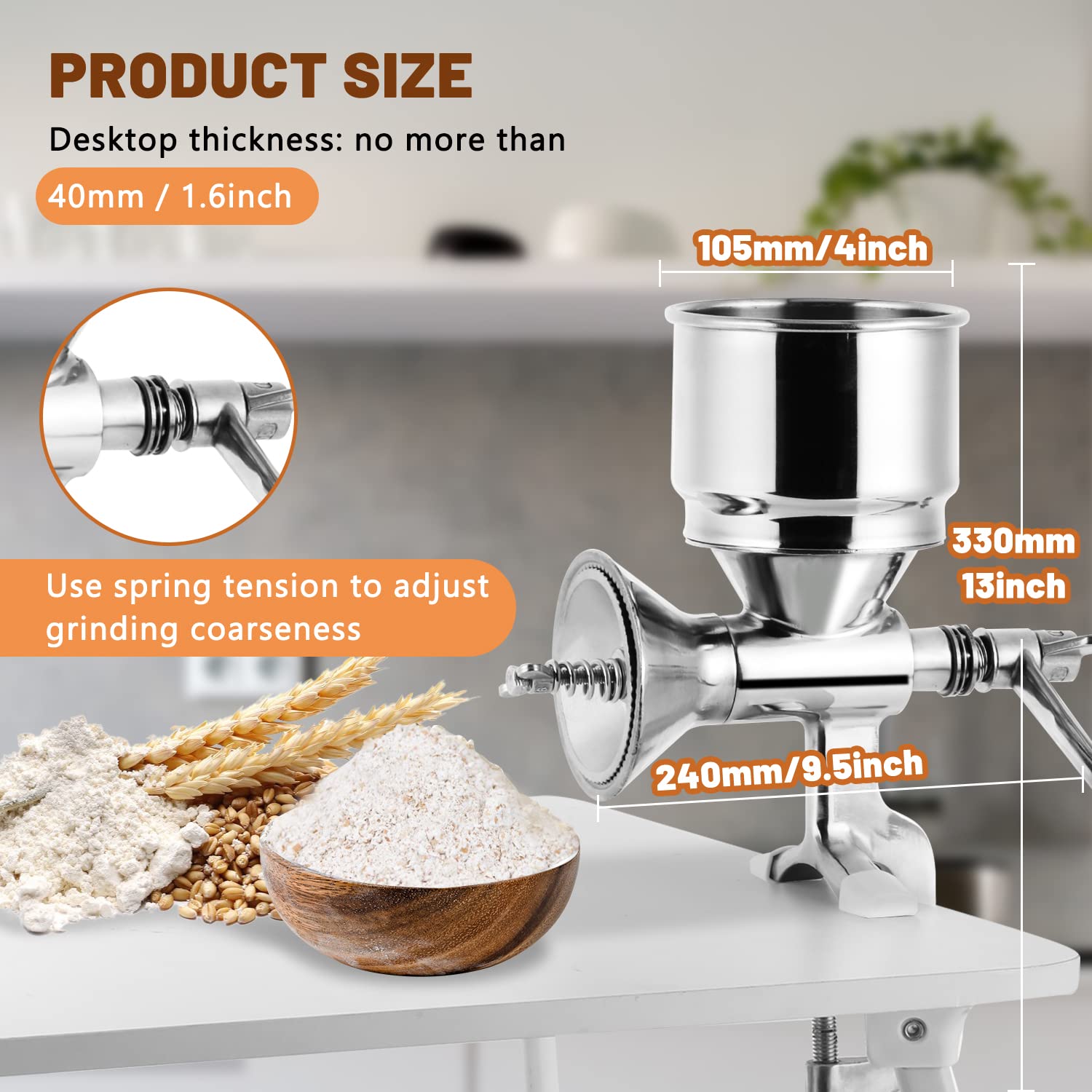 Moongiantgo Hand Grain Mill Manual Coffee Grinder Coarseness Adjustable Stainless Steel Hand Crank Grinding Tool With Table Clam