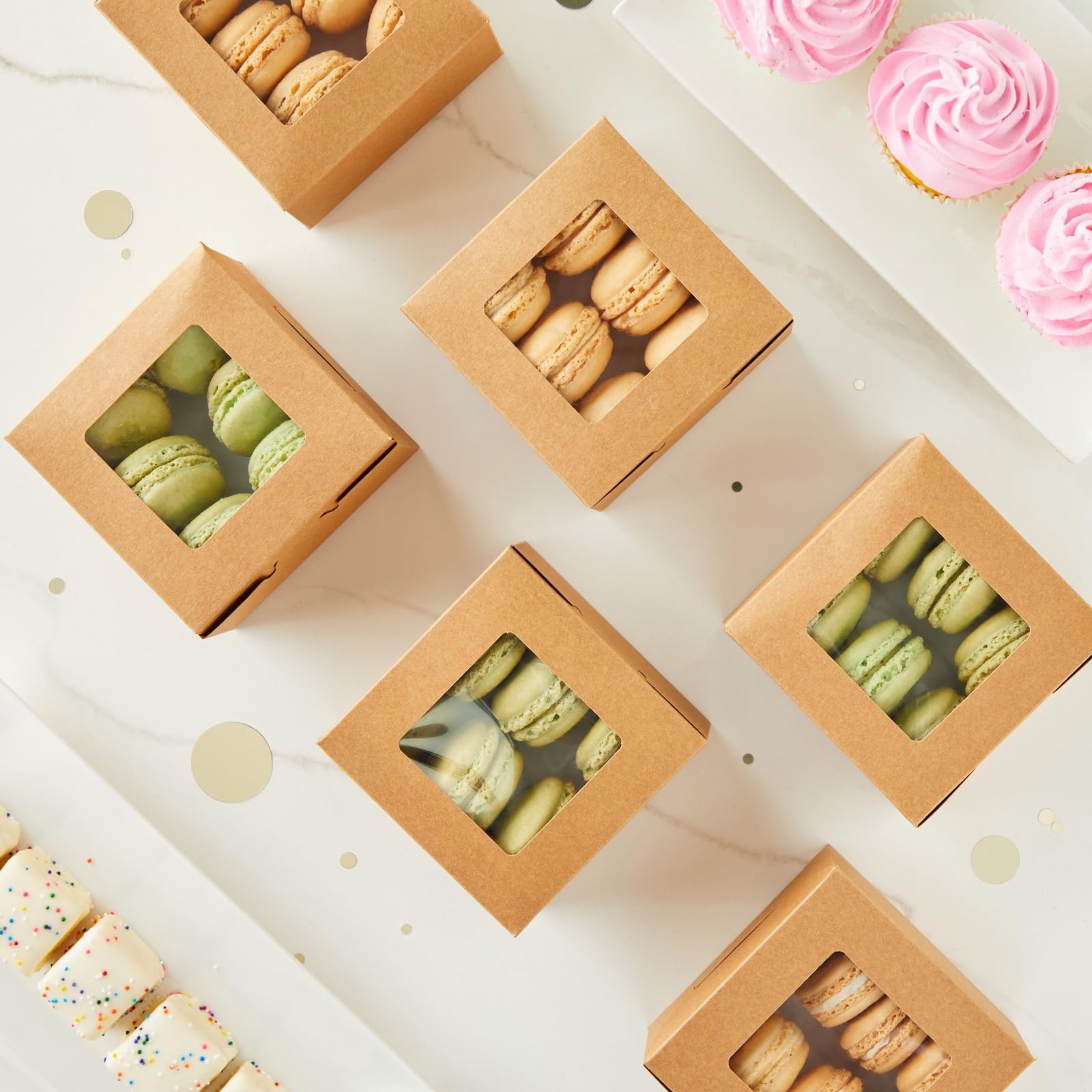 Juvale 50 Pack 4X4X2.5 Mini Dessert Boxes With Window For Bakery - Baked Goods Packaging Containers For Cupcakes, Cookies, Pastr