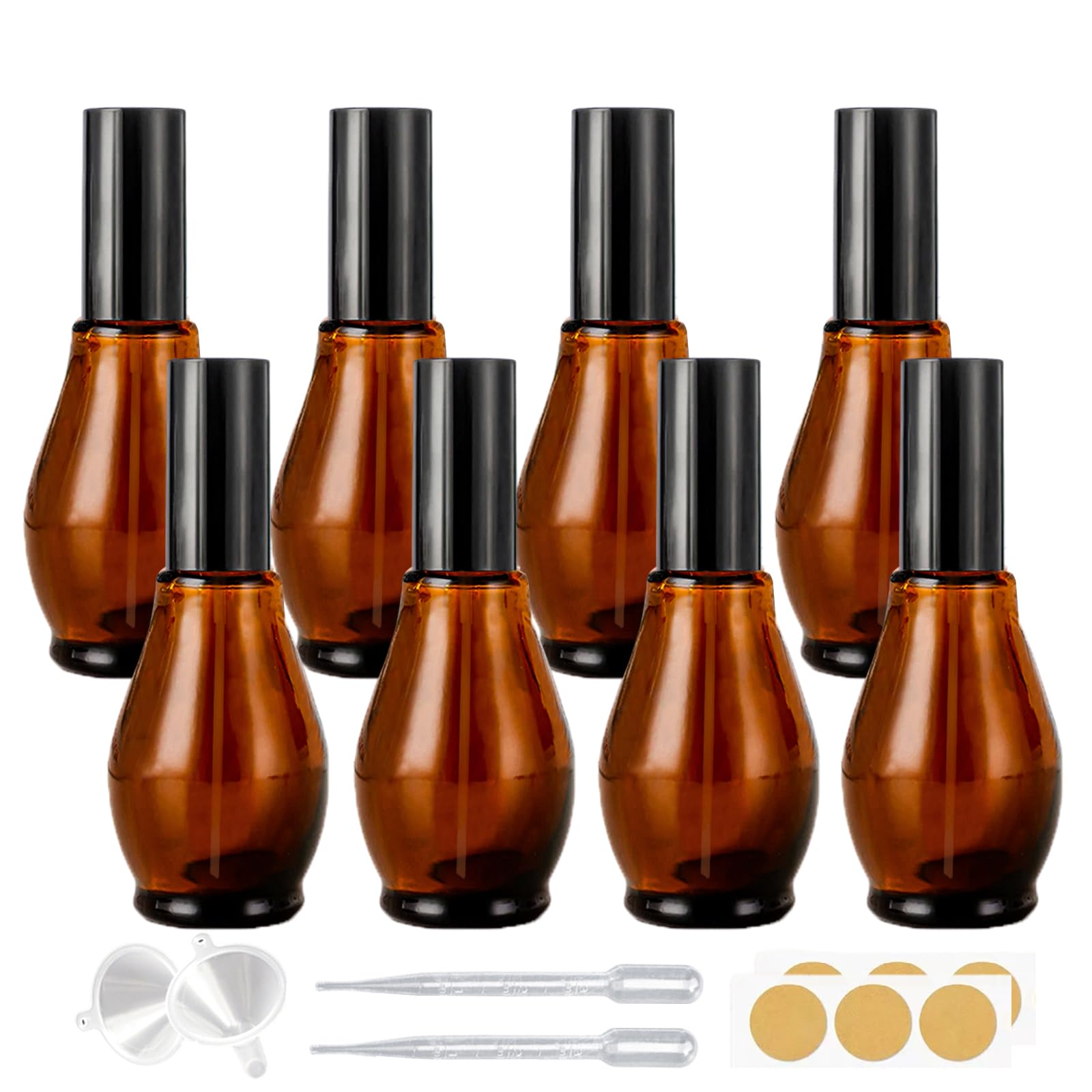 DZREVEOTA 1 oz Amber Glass Spray Bottle, Gourd Shaped Fine Mist Spray Bottles,with Funnels and Labels (Amber, 1oz/30ml)