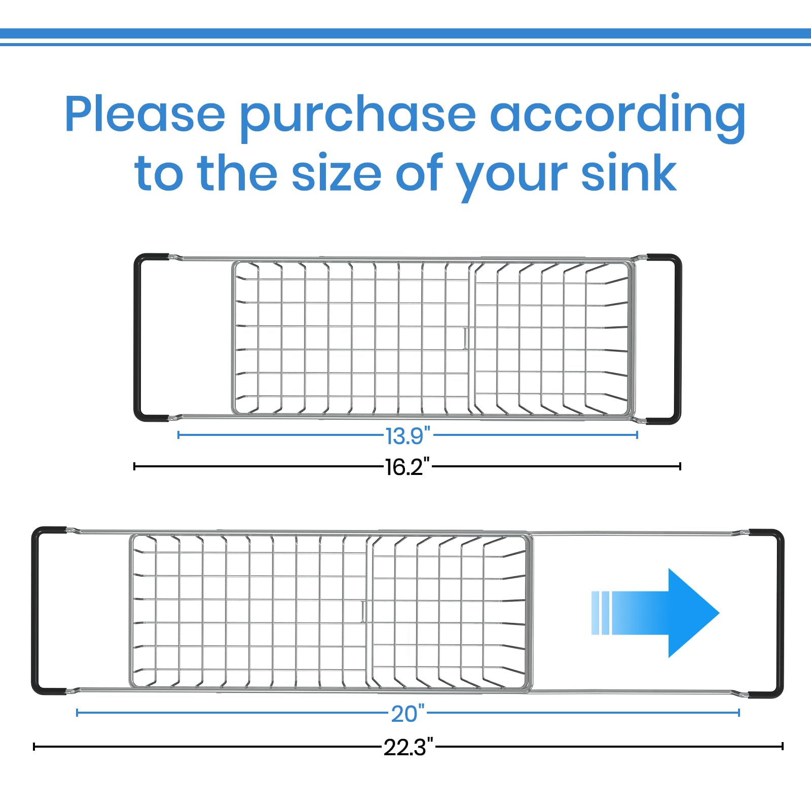 Treelen Sink Caddy Sponge Holder Kitchen Sink Organizer Sponge Caddy Expandable 13.9'' To 20'' Farmhouse Sink Accessories For Ra