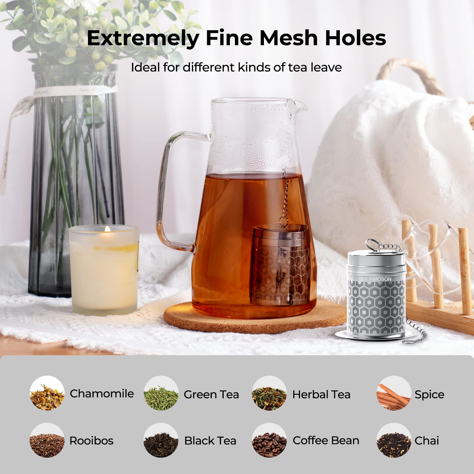 Reinmoson Large Tea Infuser for Loose Tea & Spice Infuser for Cooking  Extra Fine Mesh Tea Strainers  304 Stainless Steel Steeper for Black Tea  Rooibos  etc