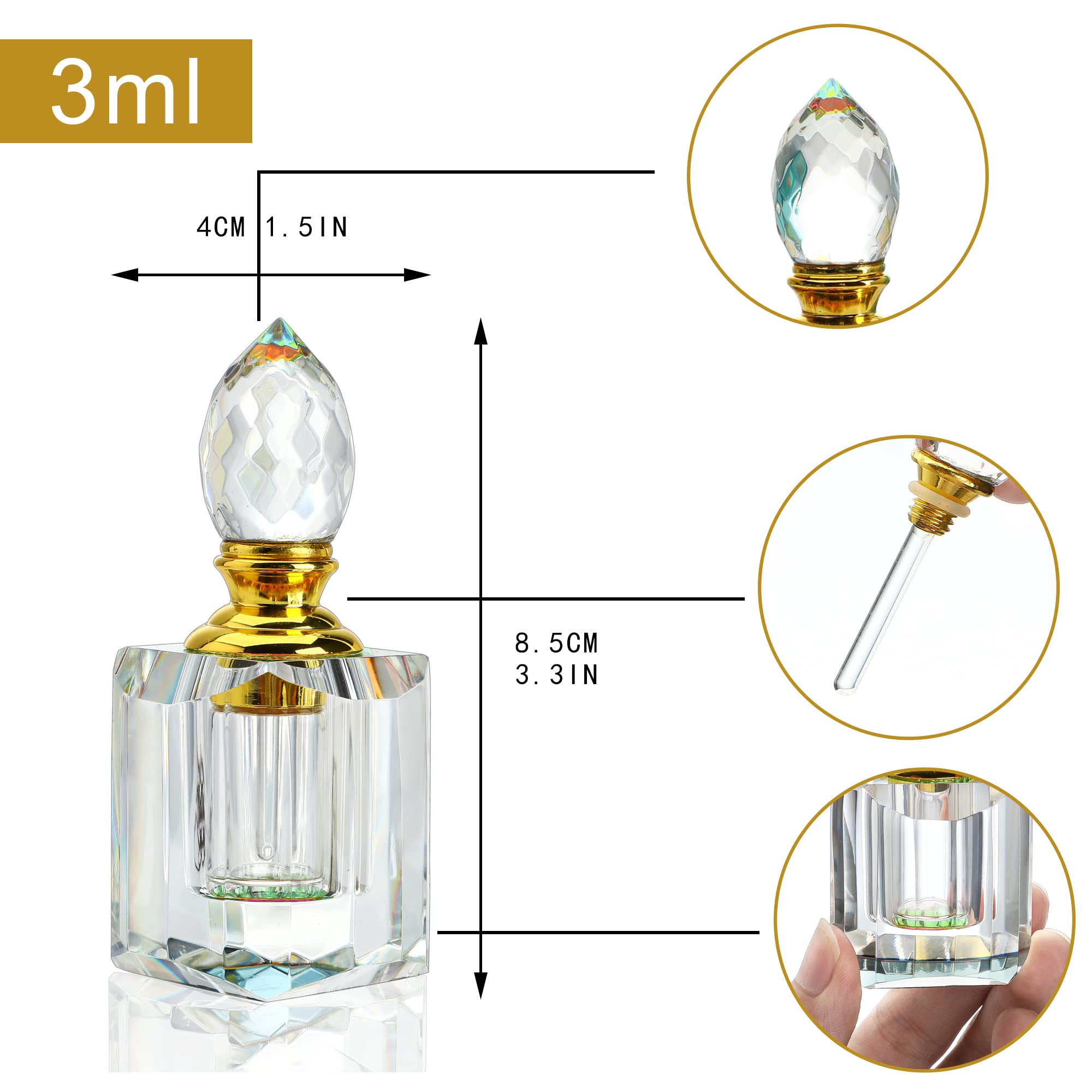 H&D Hyaline & Dora 3Ml Refillable Crystal Perfume Bottle Empty, Clear Crystal Cut Travel Perfume Bottle