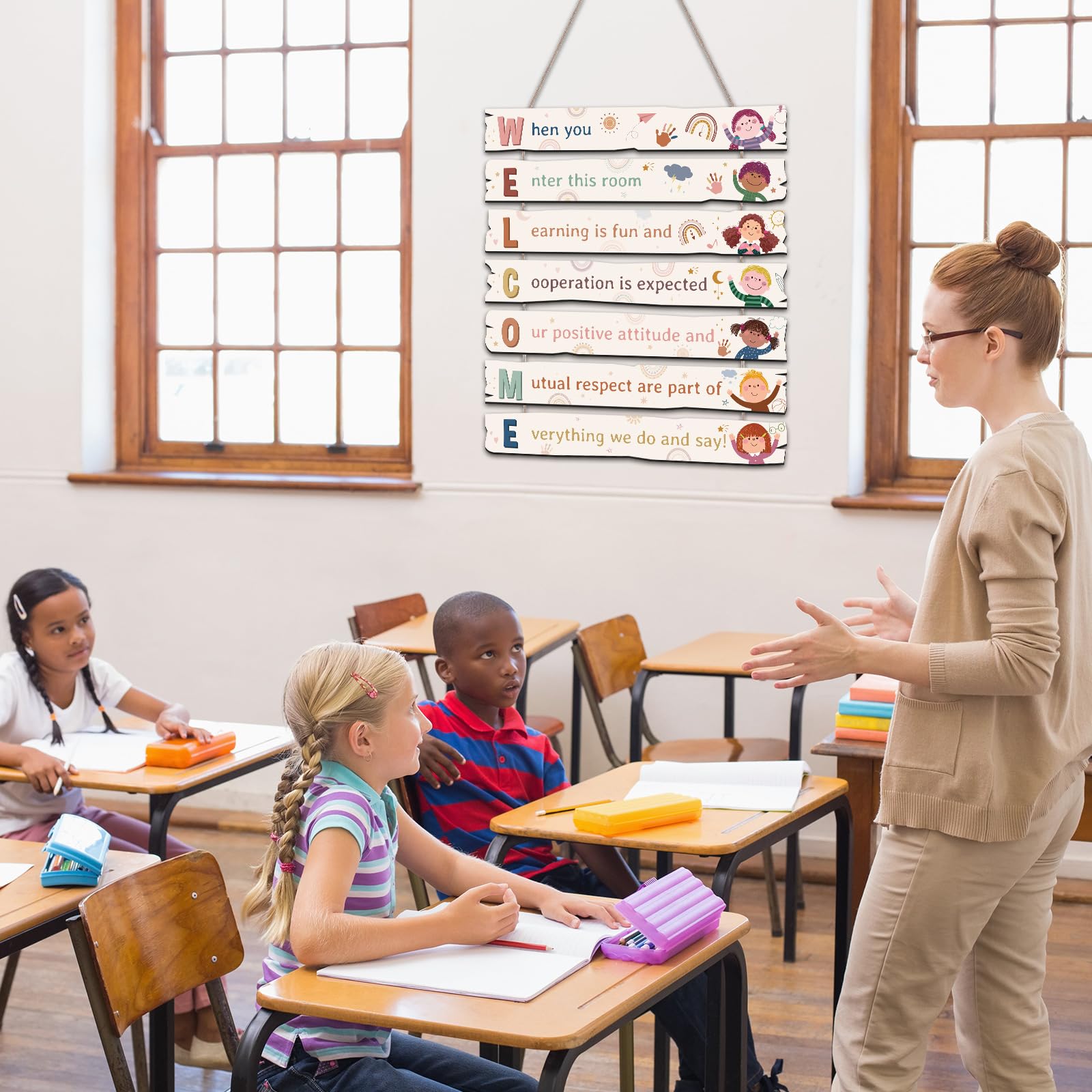 Harloon Boho Welcome Sign Classroom Rainbow Decorations Diversity Inspirational Classroom Educational Motivational Positive Quot