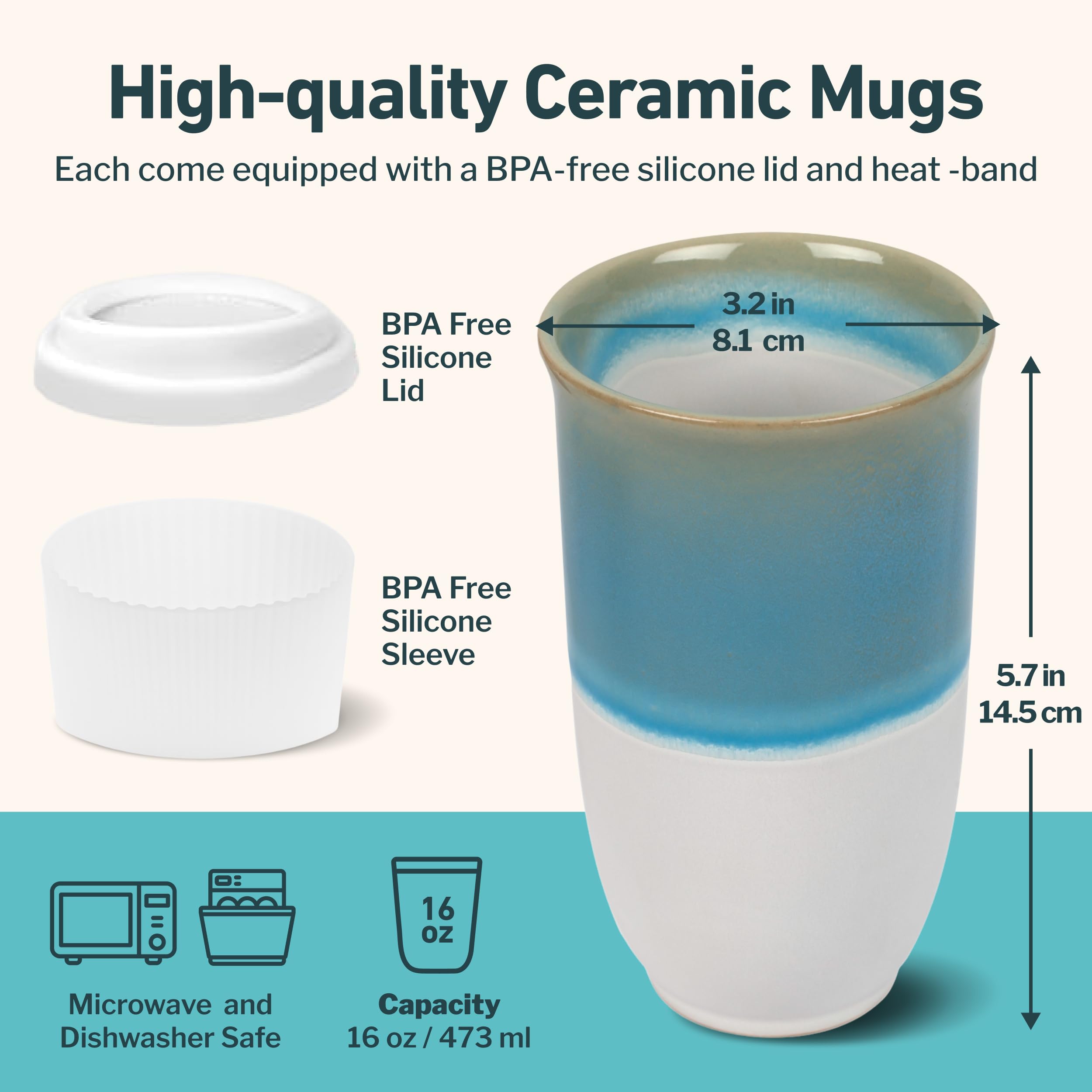 NOVA CERAMICS Travel Coffee Tumbler - Travel Mug - On the Go Coffee Mug - Microwave & Dishwasher Safe Green CoffeeTumbler - Gift