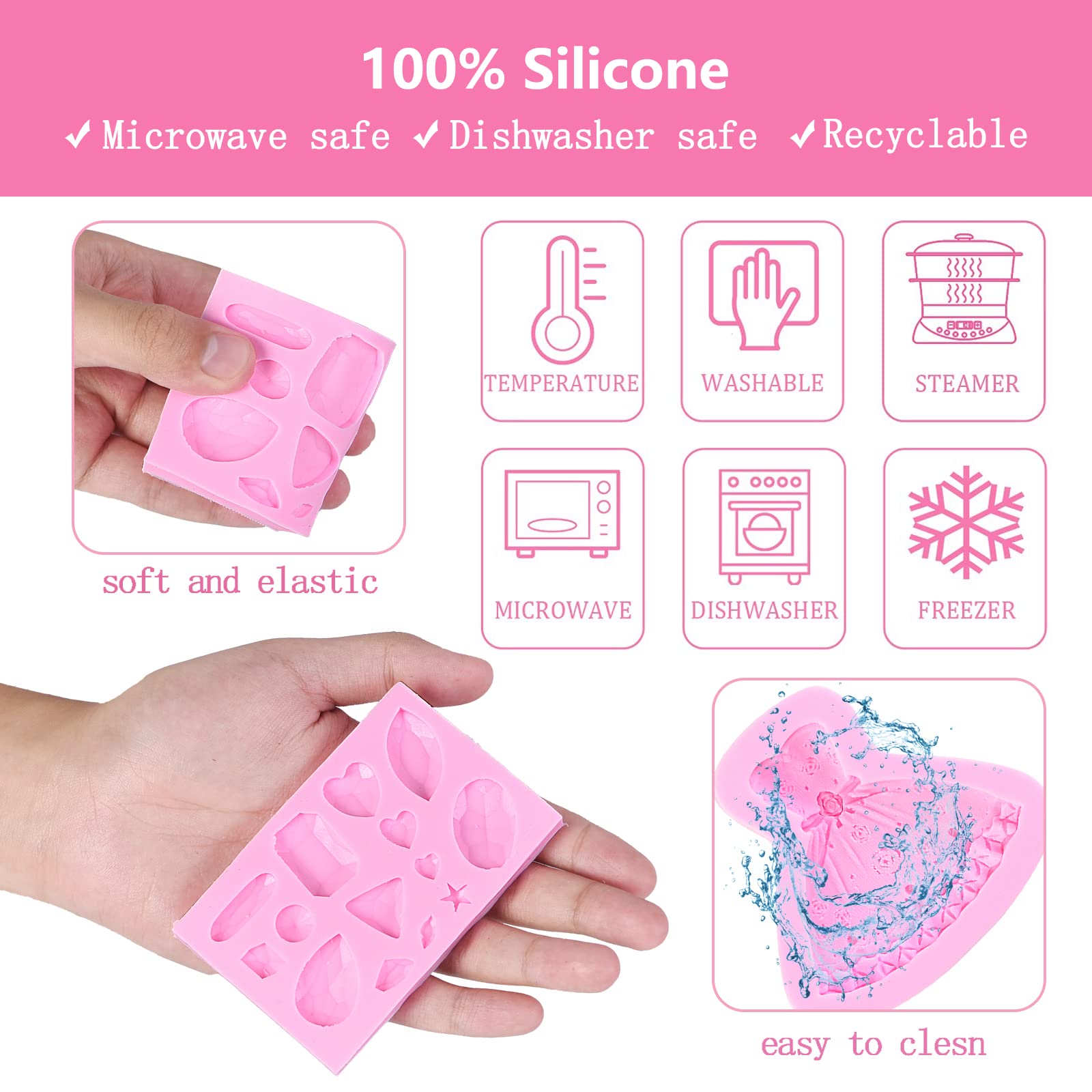 Makeup Fondant Molds, Gem High Heel Candy Chocolate Lipstick Cake Decoration Silicone Molds (5Pack) For Queen Theme Party, Princ