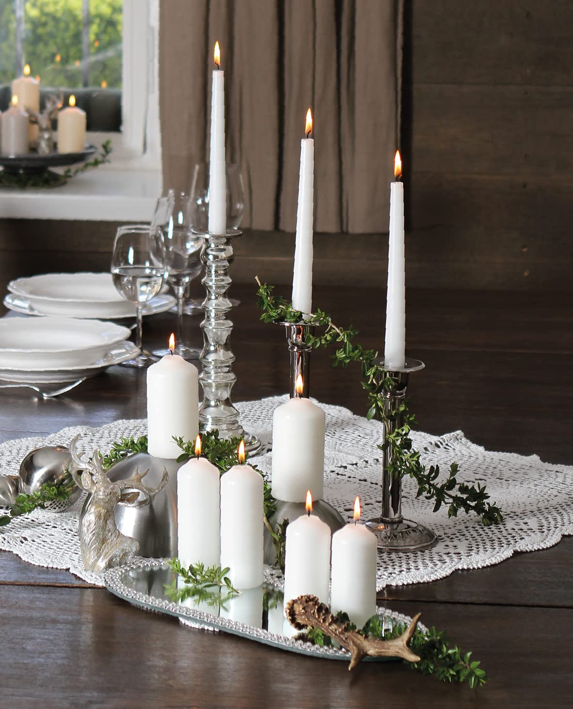 Hofer White Pillar candles - Set of 20 Unscented Small candles in Bulk - 157 x 276 Inch - 11 Hours Long Burning Decorative candles - Dripless Wax - Smokeless Wick - RAL Quality - Made in Austria