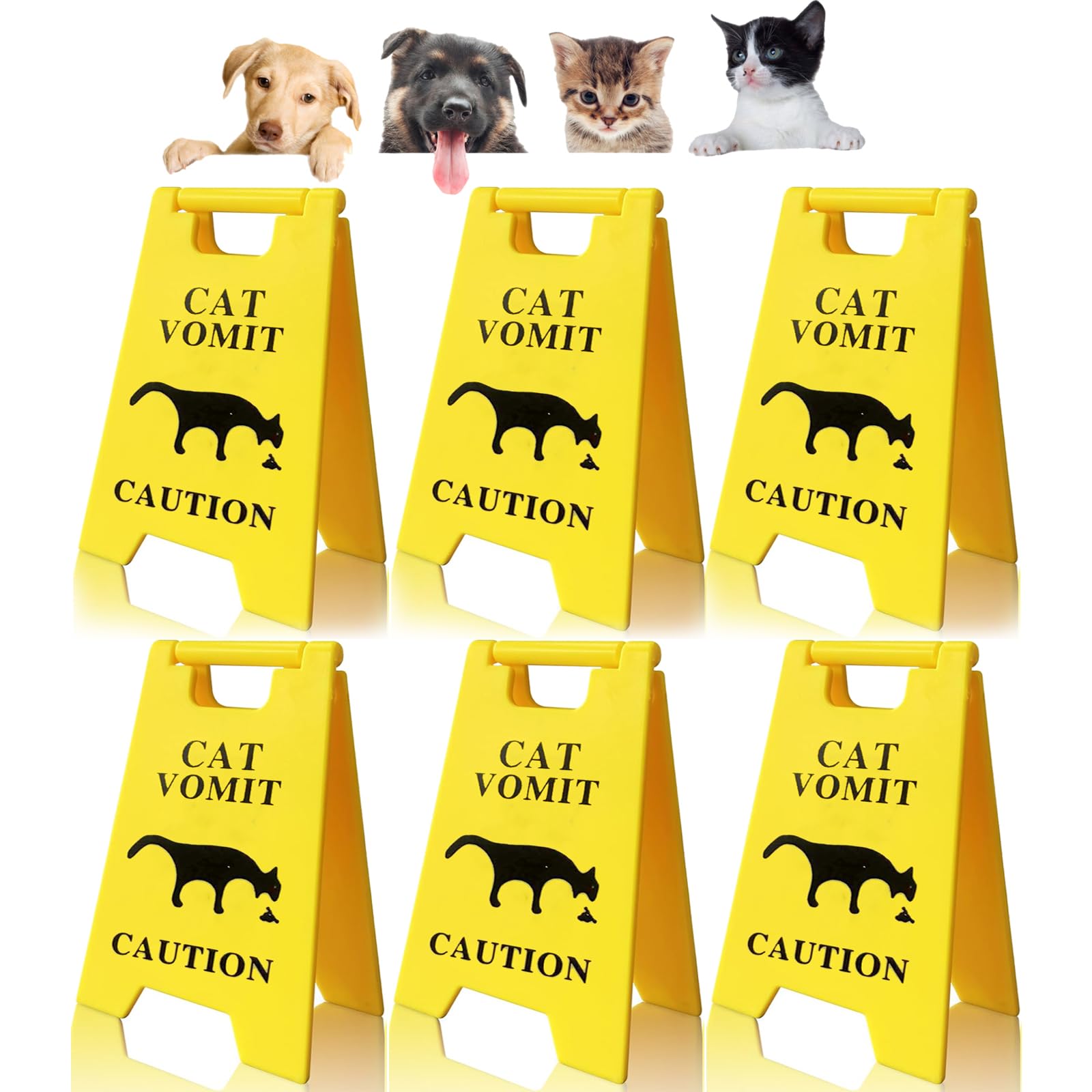 Dog and Cat Vomit Caution Sign 6Pcs Cat Vomit Sign 5 Inches Cats Vomits Warning Signs Desk Decorations Funny Novelty Cats Signs 