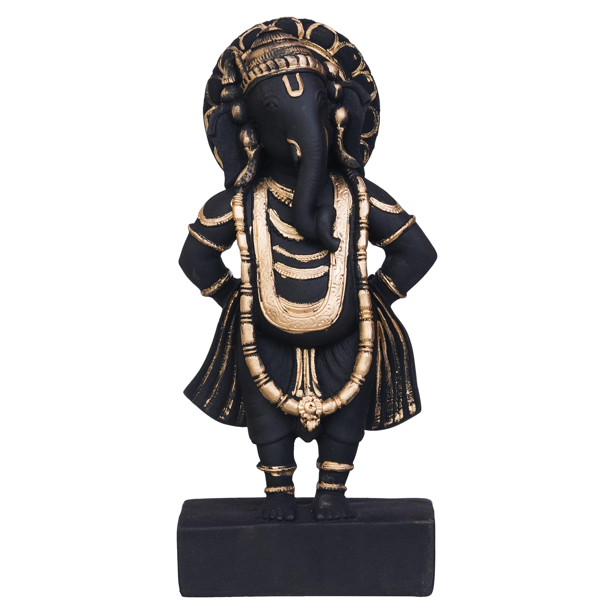 Ecraftindia Black & Golden Polyresin Handcrafted Standing Lord Ganesha Statue