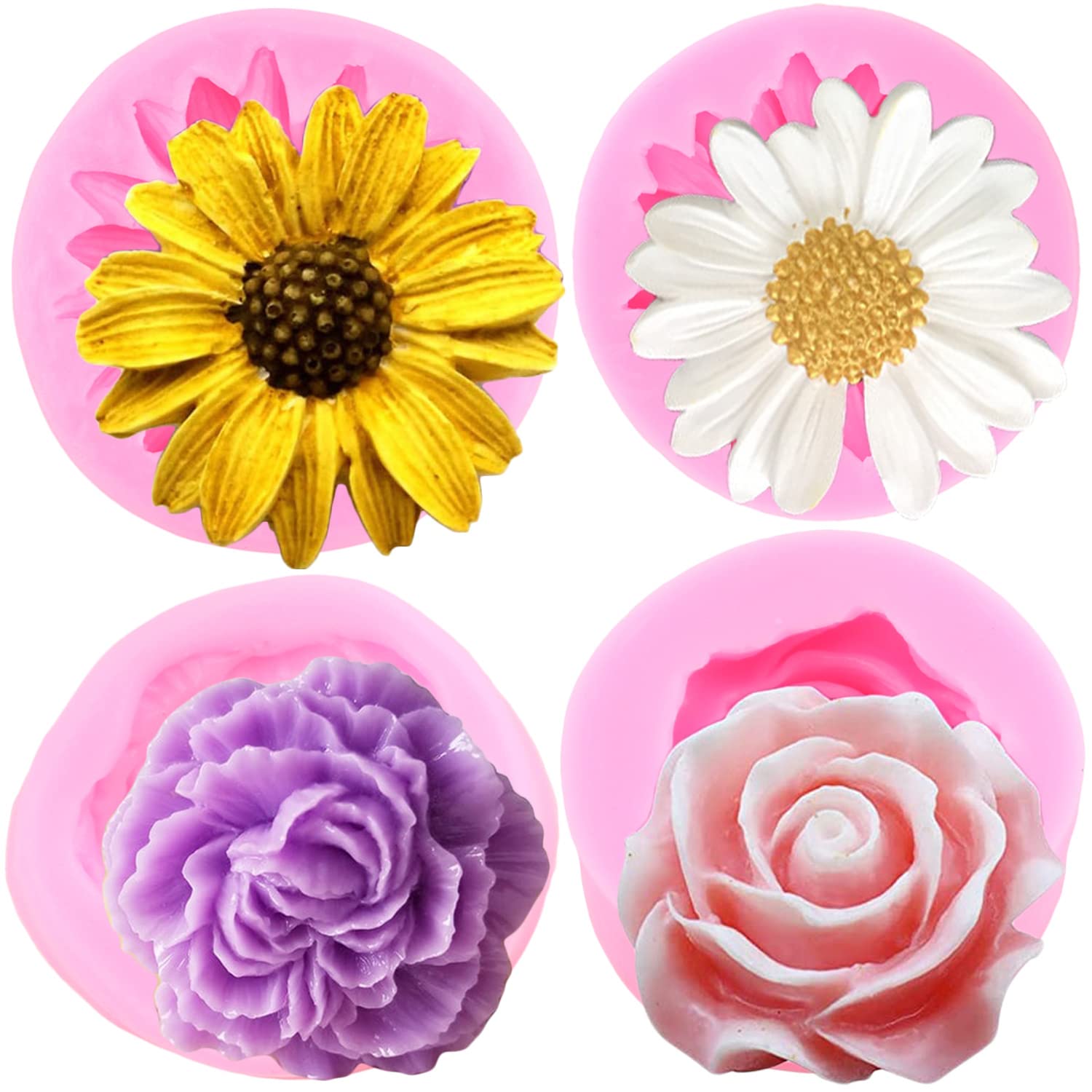 Rfghac Chrysanthemum Flower Silicone Molds Rose Flower Fondant Molds Peony Flower Candy Mold For Cake Decoration Cupcake Topper