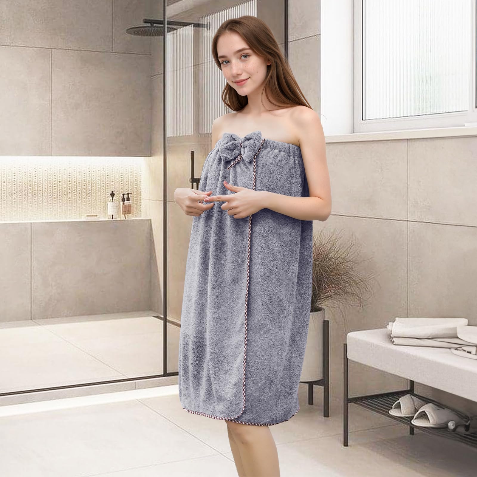 Bath Wrap Towels for Women - Adjustable Shower Spa Wrap with Home Hotel Bath Towel Nightgown for Sauna Beach Pool Gym Travel - Gray