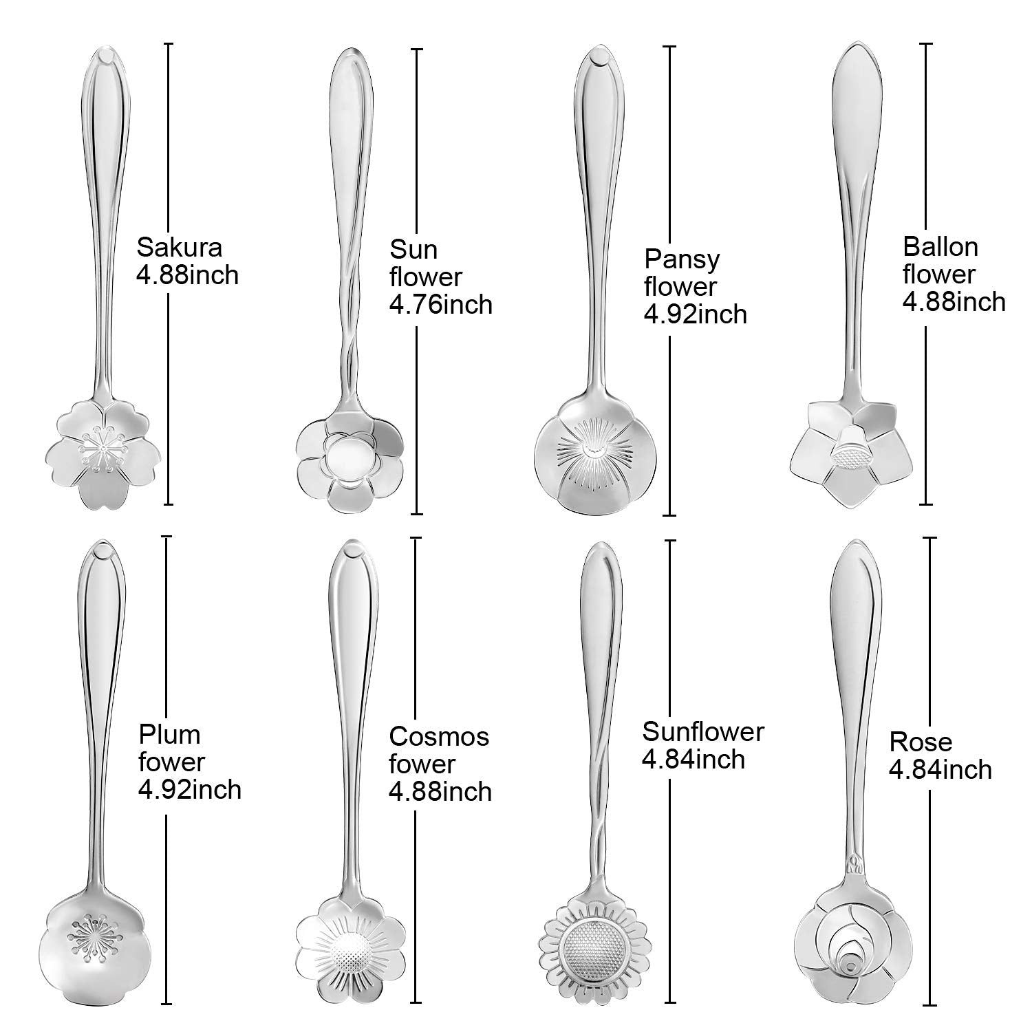 Maitys 16 Pieces Stainless Steel Flower Coffee Spoon Dessert Spoon Sugar Spoon Ice Cream Spoon Stirring Spoon Tea Spoon Milkshak