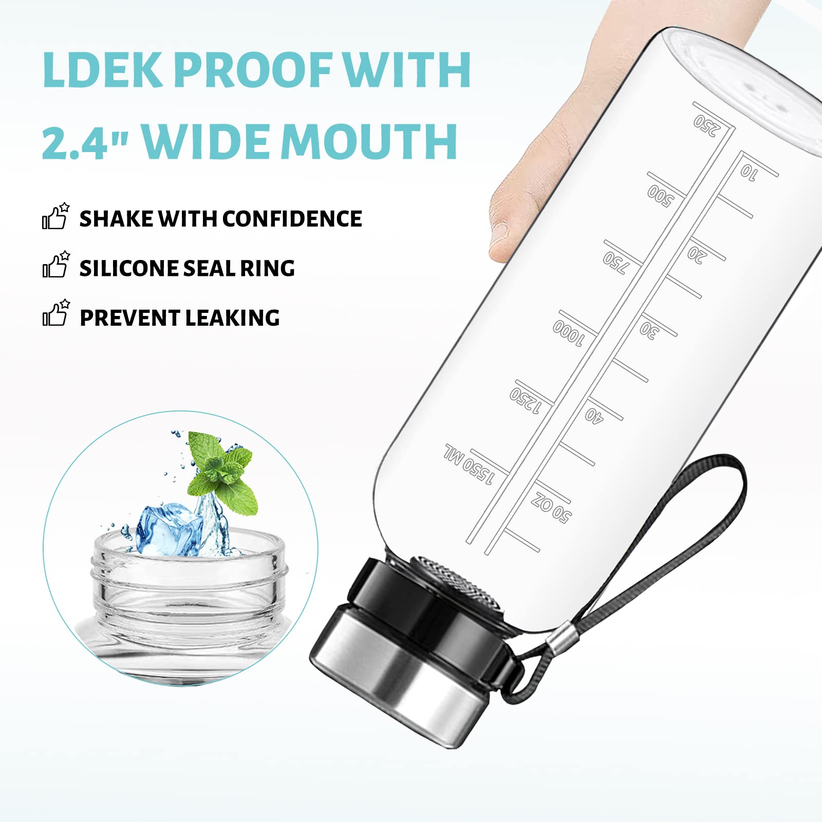 Rnckuue 64 Oz Glass Water Bottle - Large Resuable Borosilicate Wide Mouth Glass Drinking Bottles With Time Mark, Sleeve, Bpa Fre