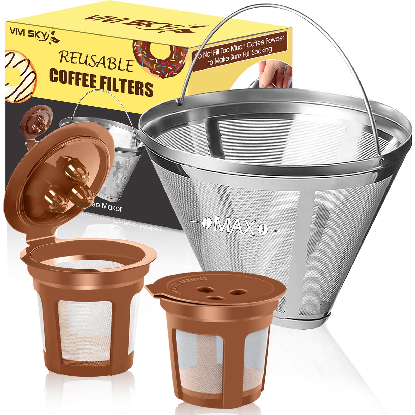 Reusable Coffee Filter For Ninja Coffee Maker, 2 Pack K Cups Reusable Coffee Pod #4 Cone Coffee Maker Filter Stainless Steel For