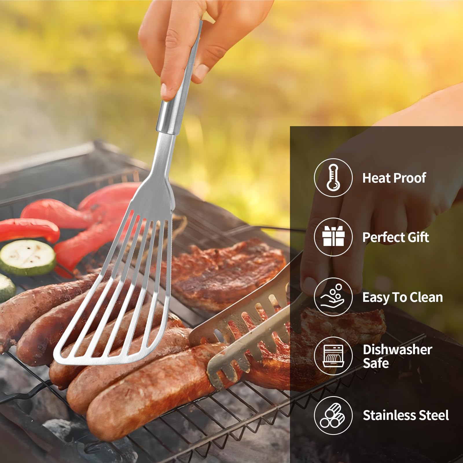 2Pack Fish Spatula Stainless Steel,Premium Fish Turner Spatula,Flexible Barbecue Turner,Metal Slotted Spatula For Flipping Fish