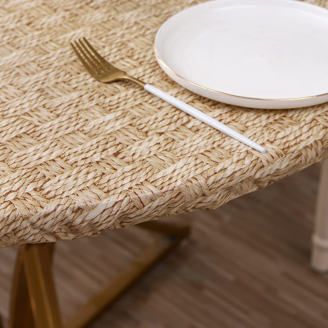 Round Vinyl Fitted Tablecloth With Flannel Backing Elastic Edge Design Table Cover Waterproof Oil-Proof Pvc Table Cloth Stain-Re
