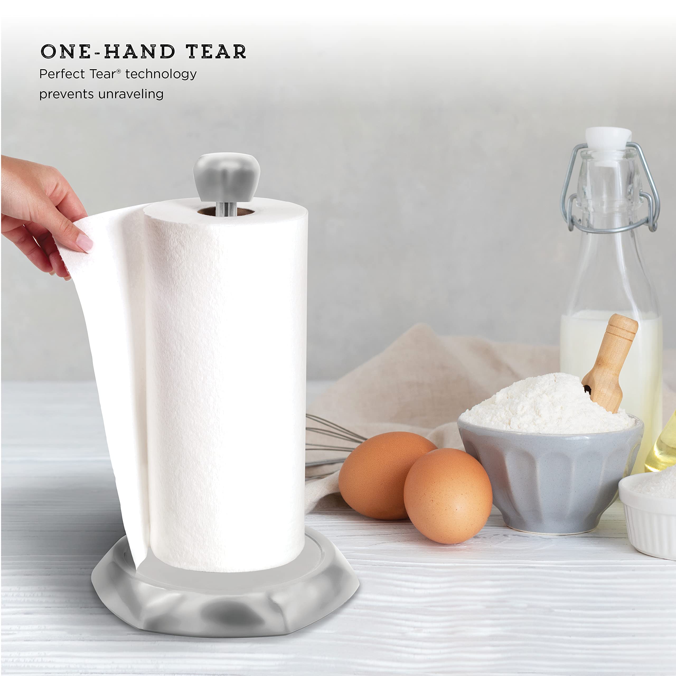 Kamenstein Hexagon Base Perfect Tear, Stainless Steel Countertop Paper Towel Holder, One Handed Pull, No Unraveling, Weighted Ba
