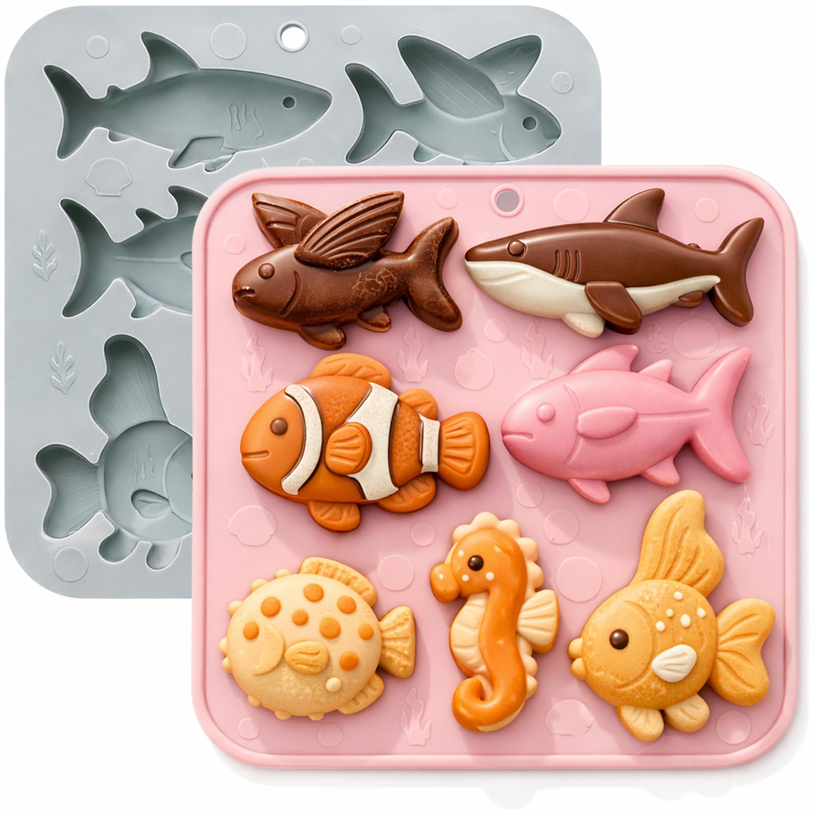 Mermaid Theme Cake Mold, Marine Theme Fondant Molds Shell, Seaweed, Coral Silicone Mold Cupcake Toppers Mold for Candy,Chocolate