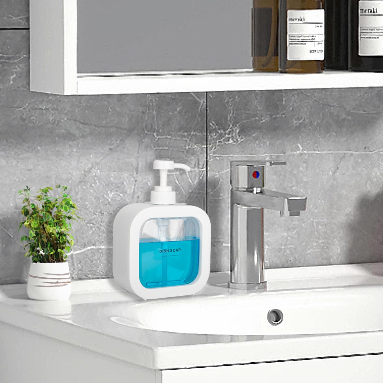 Onecocoa Modern Soap Dispenser For Bathroom And Kitchen Sink, Small Hand Soap Plastic Dish Soap Dispenser With Pump And Labels -