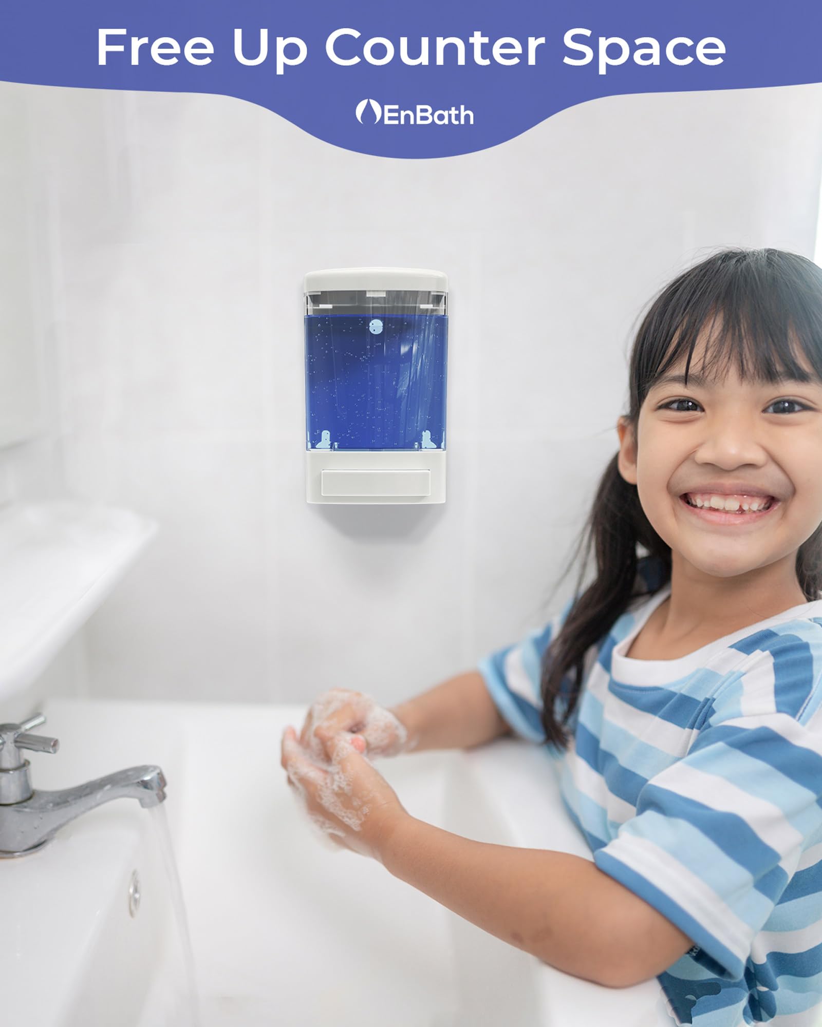 Wall Mount Soap Dispenser For Bathroom (2-Pack White), Commercial Hand Soap Dispenser 33.8Oz (1000Ml), Manual Wall Mounted Soap