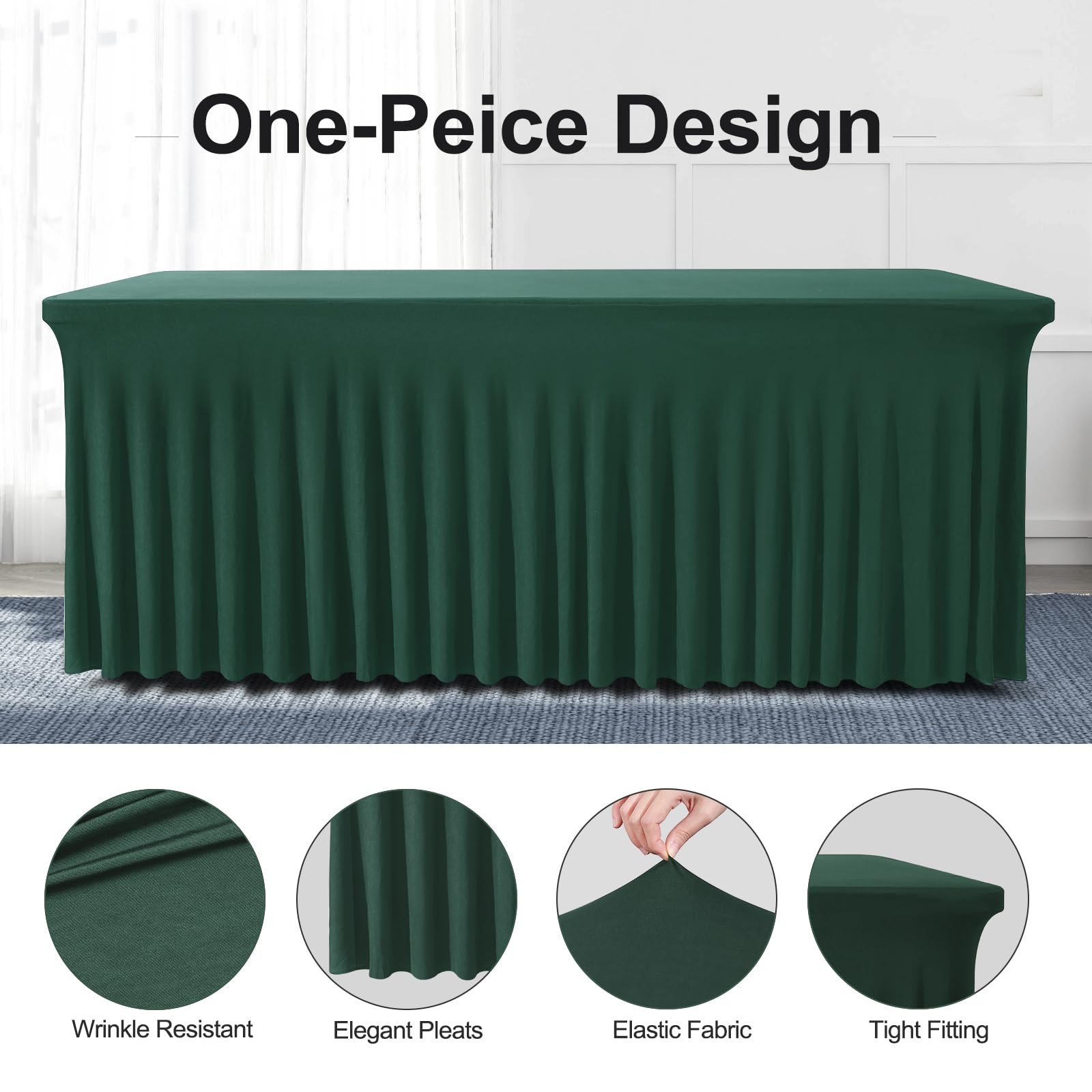 Bddc 2 Pack Table Skirts For Rectangle Tables 6Ft - One-Piece Hunter Green Table Covers For 6 Foot Tables, Wrinkle Resistant Ruf