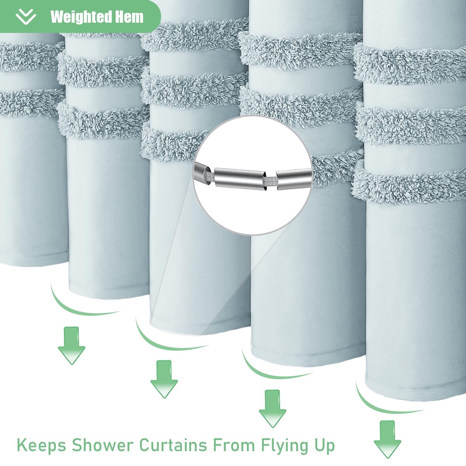 Dynamene Extra Long Shower Curtains - 72 X 84 Inches Long Textured Chenille Striped Fabric Bathroom Shower Curtain, Tall Modern